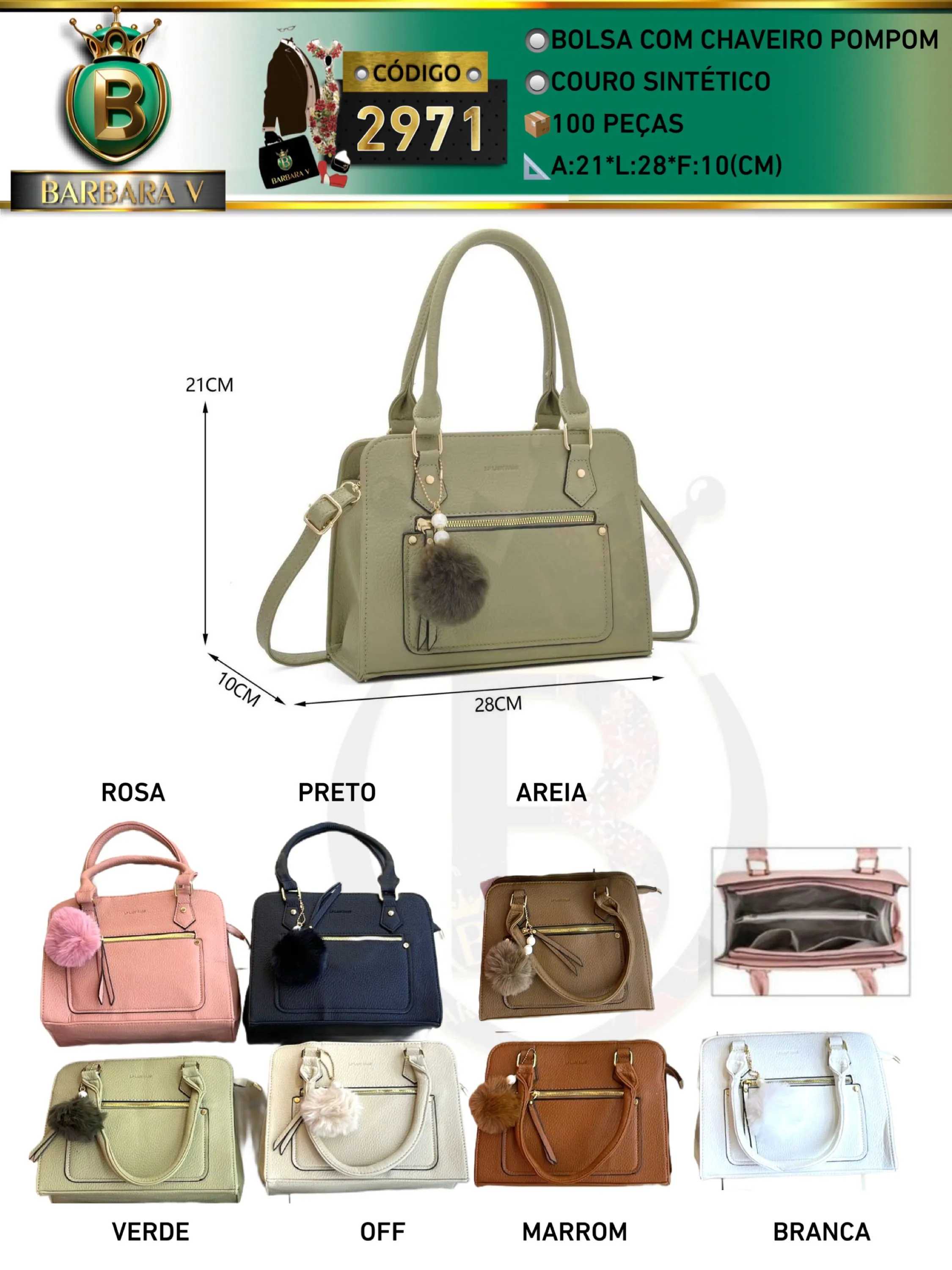 Bolsa médio feminina com chaveiro pompom(2971)