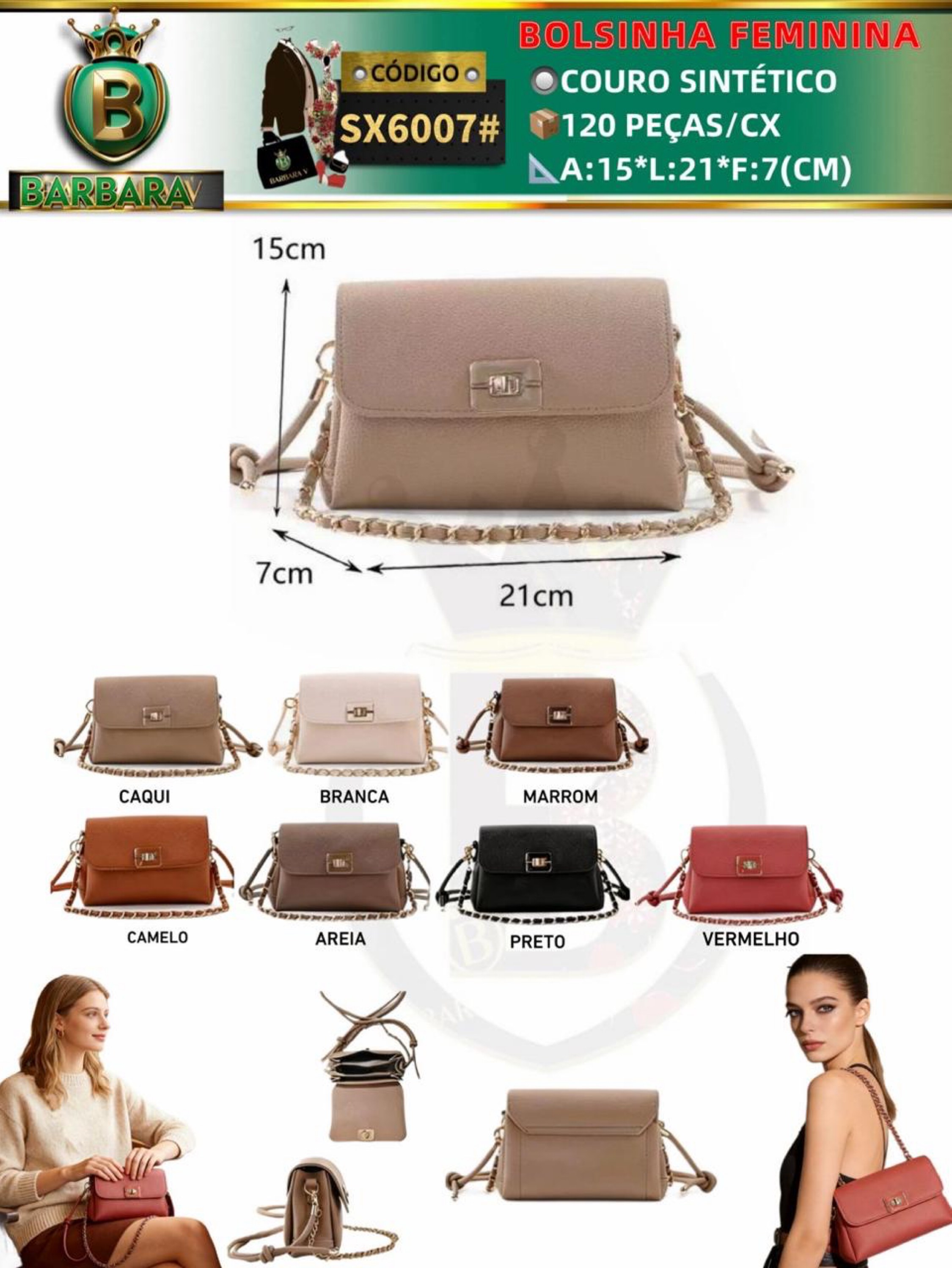 BARBARA V BOLSAS/bolsinha feminina com 2 alças (SX6007#)