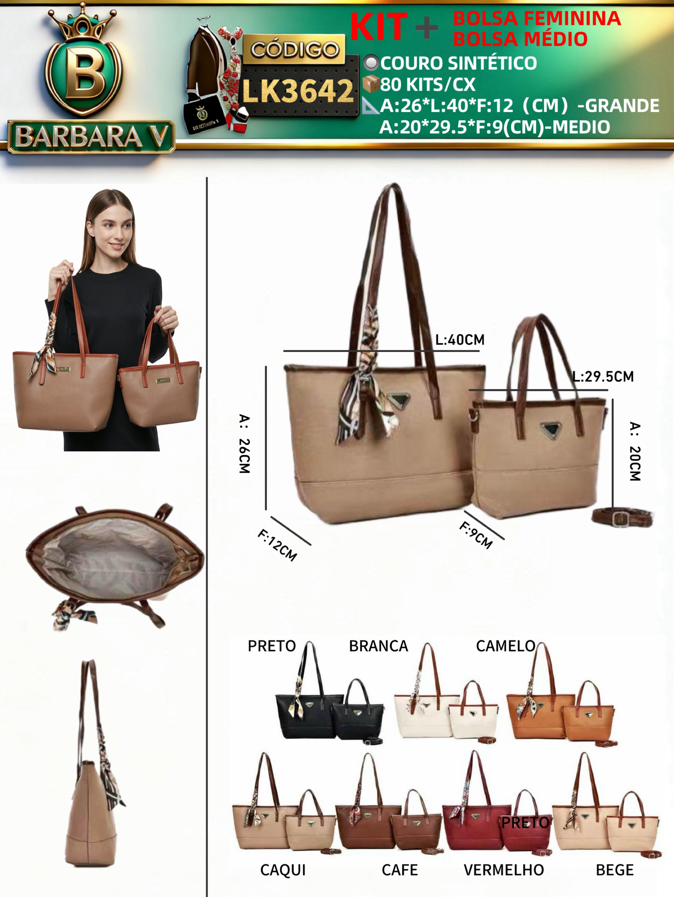 BARBARA V BOLSAS/kit bolsa com bolsa médio (LK3642)