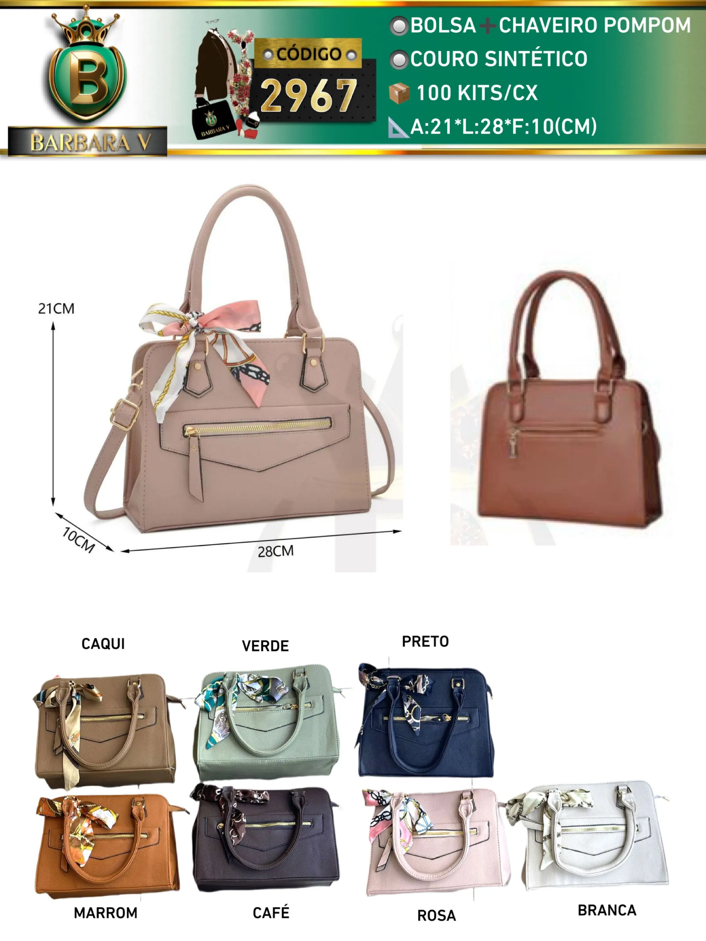 BARBARA V BOLSAS/bolsa médio com chaveiro pompom(2967)