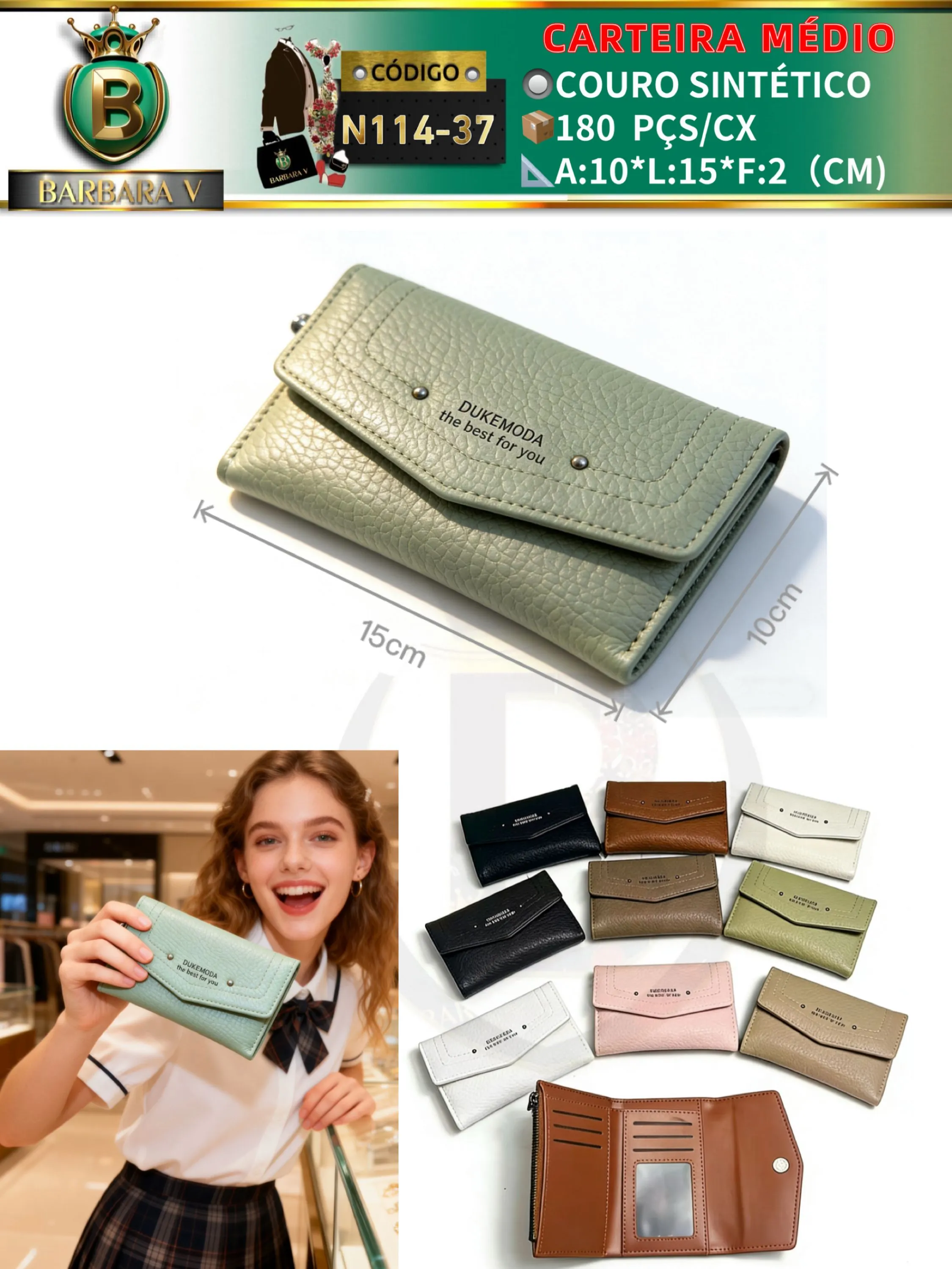 carteira medio feminina 2 peças cor aleatório (N114-37)