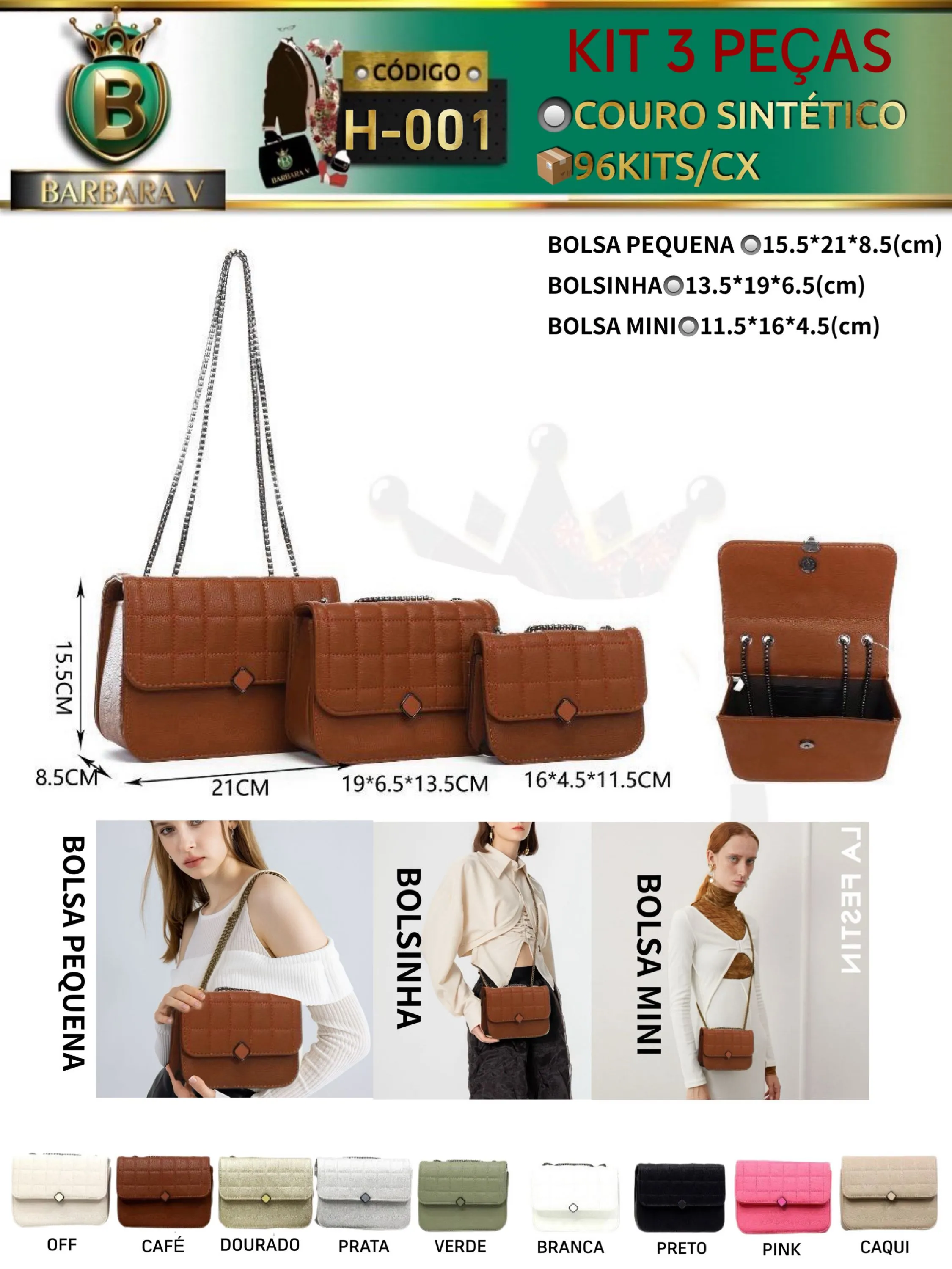 BARBARA V BOLSAS/KIT 3 peças(H-001)