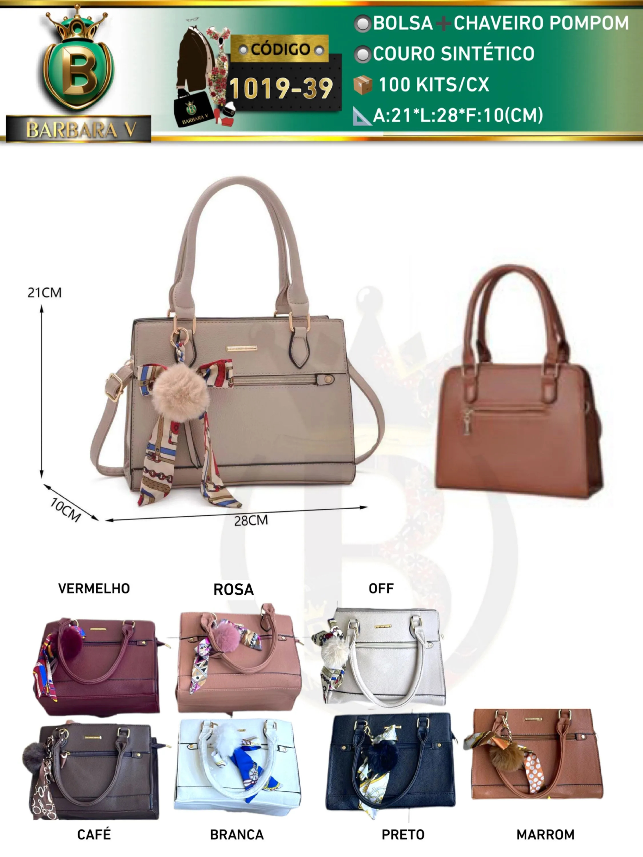 BARBARA V BOLSAS/bolsa médio com chaveiro pompom(1019-39)