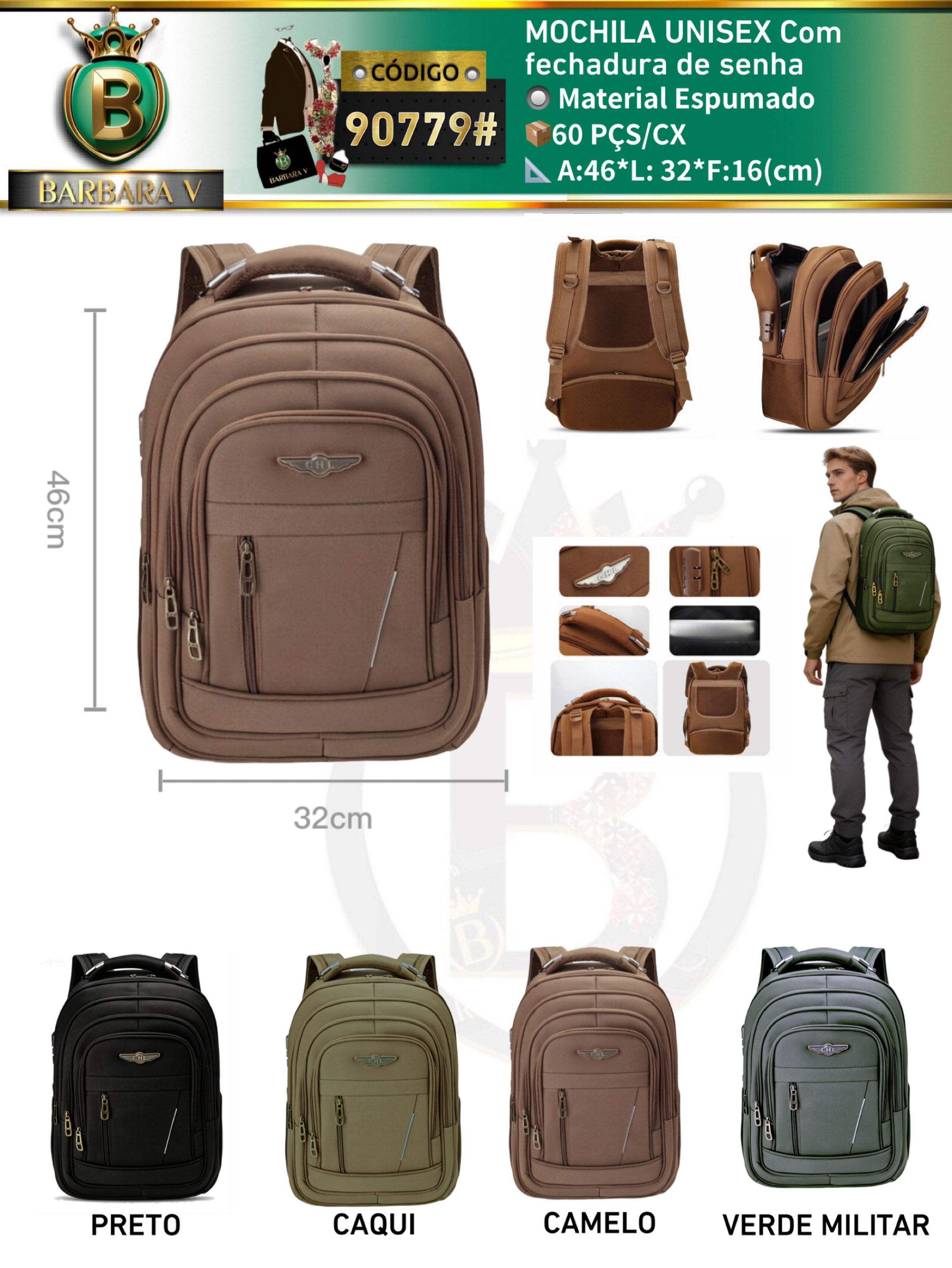 MOCHILA UNISEX Com fechadura de senha(90779#)