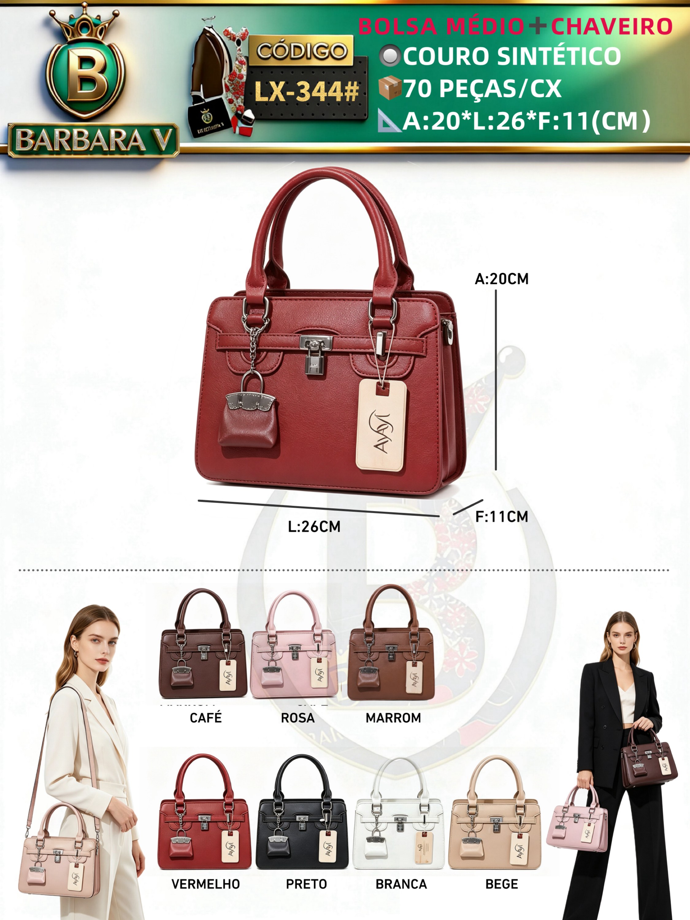 BARBARA V BOLSAS/Bolsa médio feminina (LX344#)