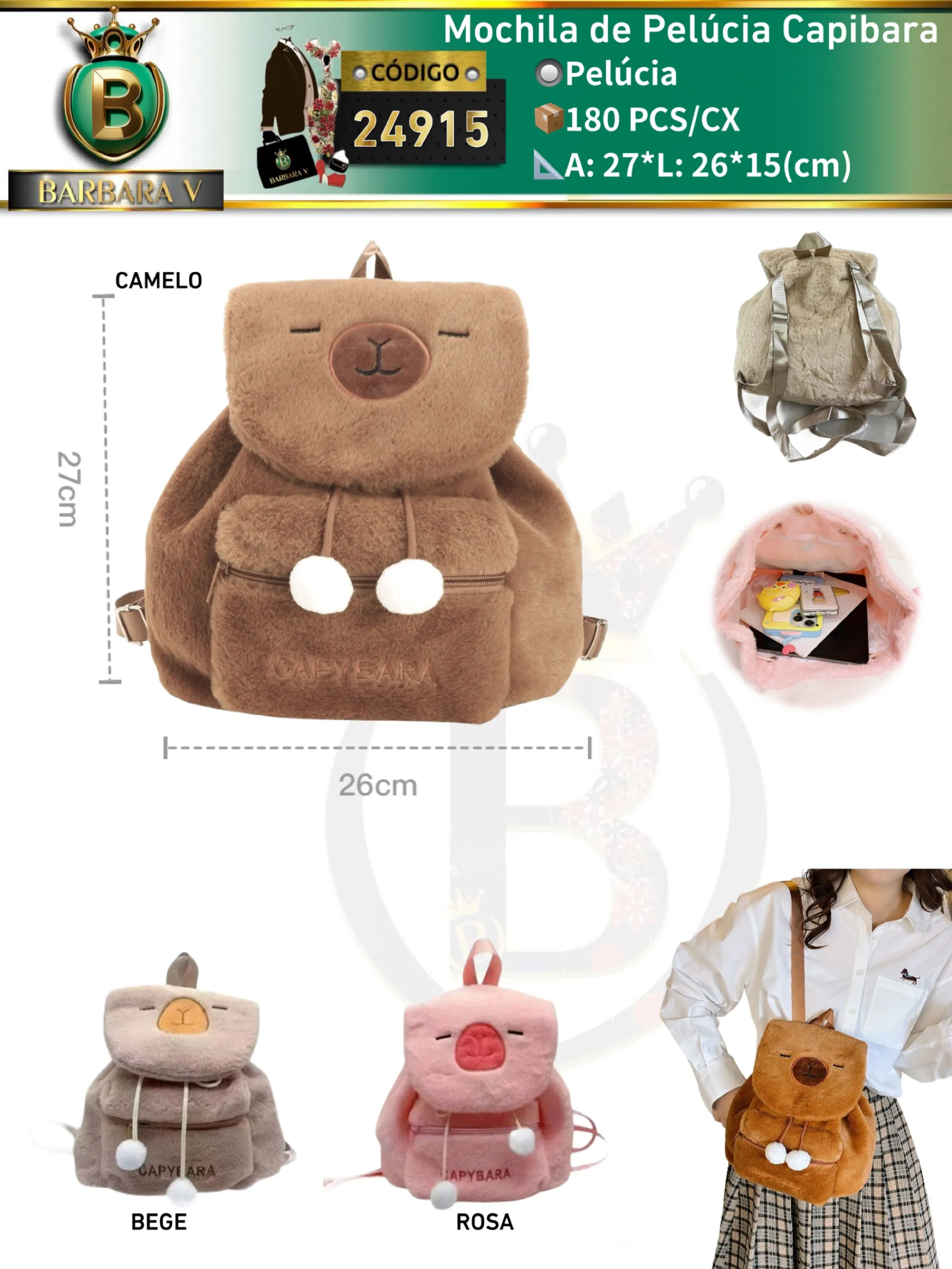 BARBARA V BOLSAS/mochila pelúcia capybara(24915)