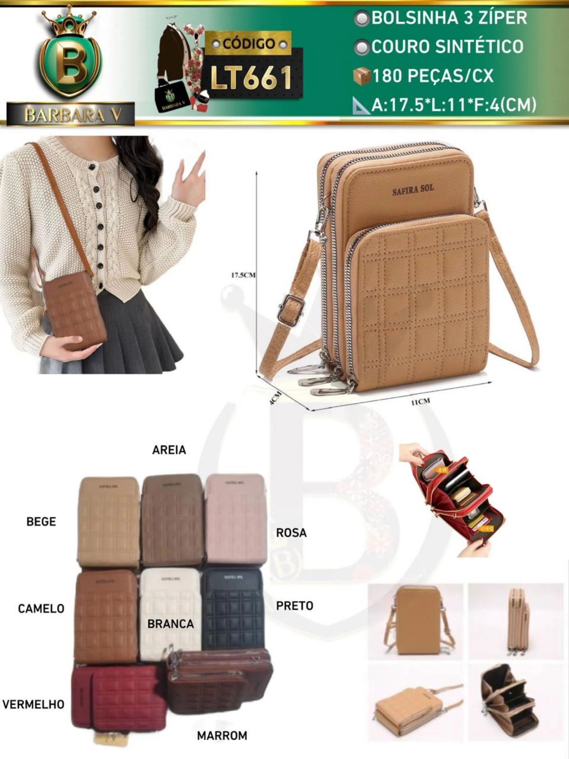 BARBARA V BOLSAS/bolsinha 3 zíper (LT661)
