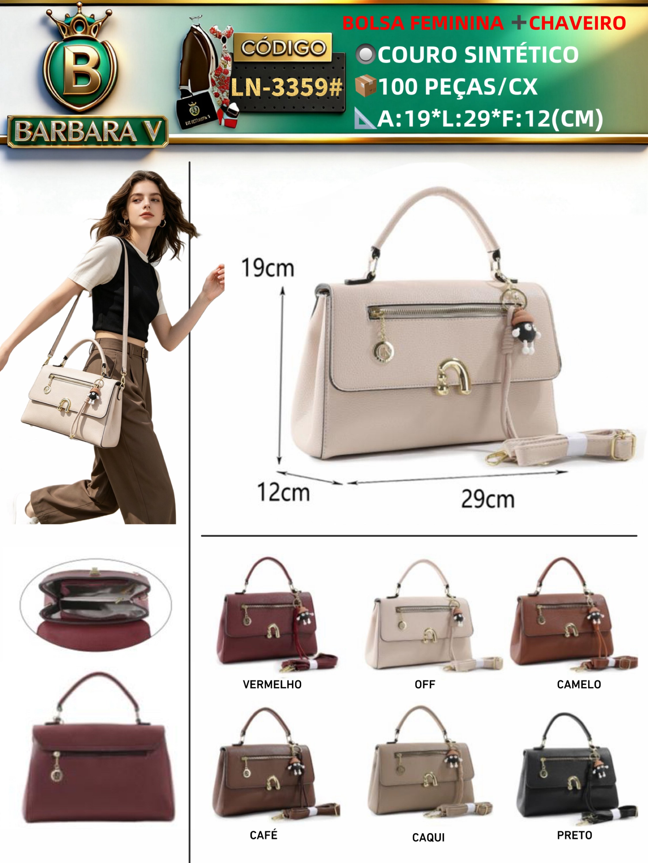 BARBARA V BOLSAS/bolsa feminina com chaveiro (LN-3359#)
