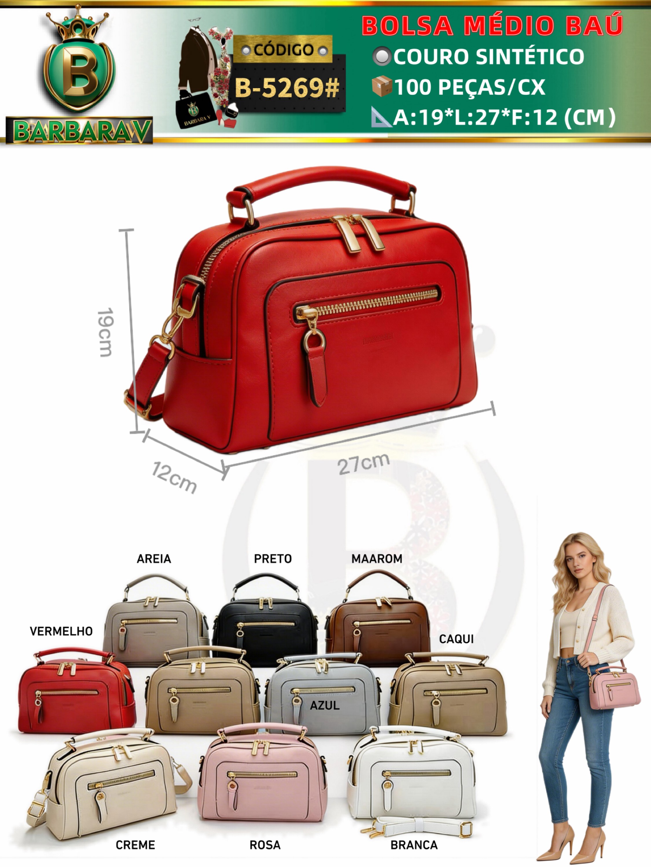 BARBARA V BOLSAS/bolsa médio baú feminino(B-5269#)