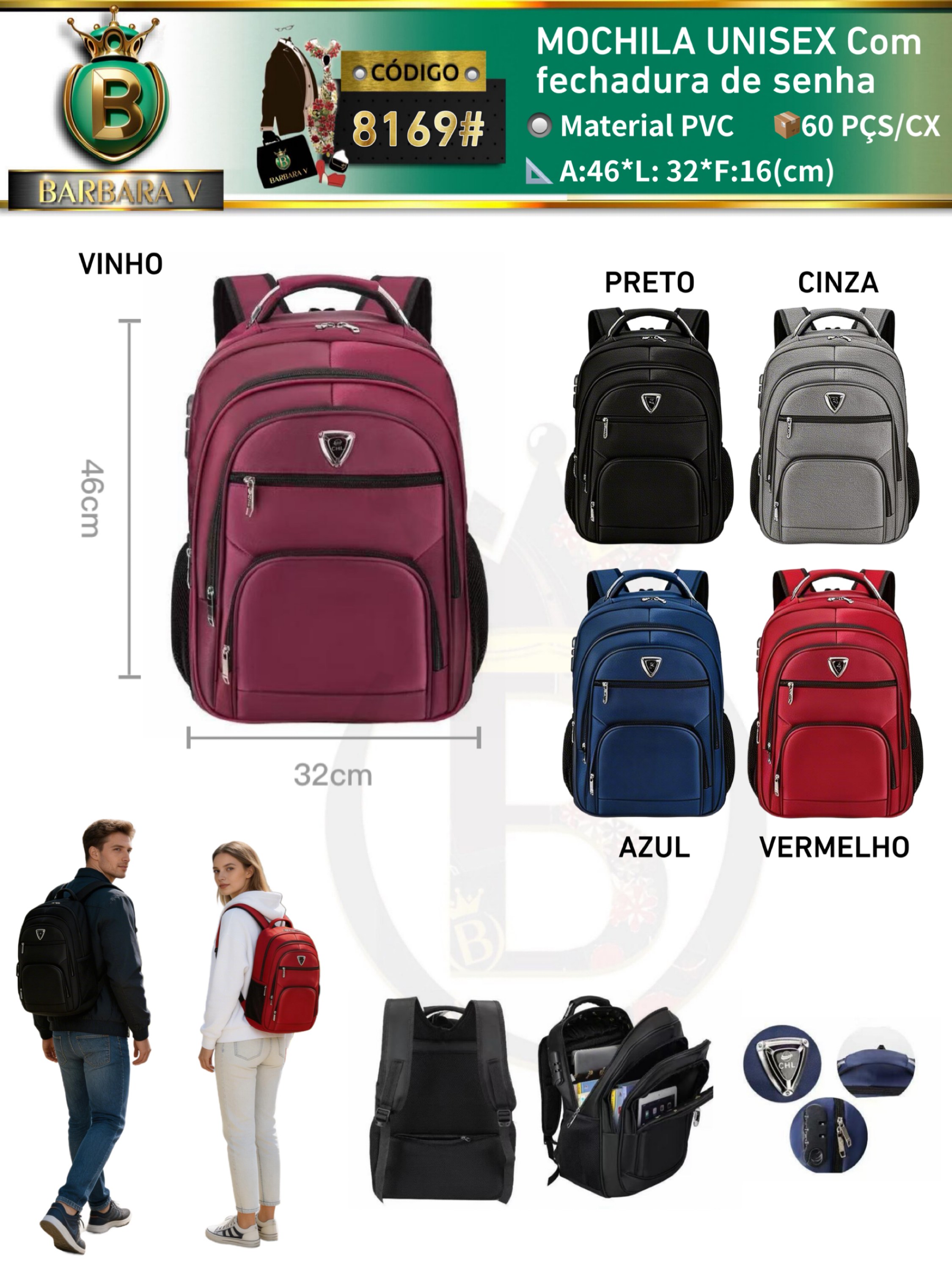 MOCHILA UNISEX Com fechadura de senha(8169#)