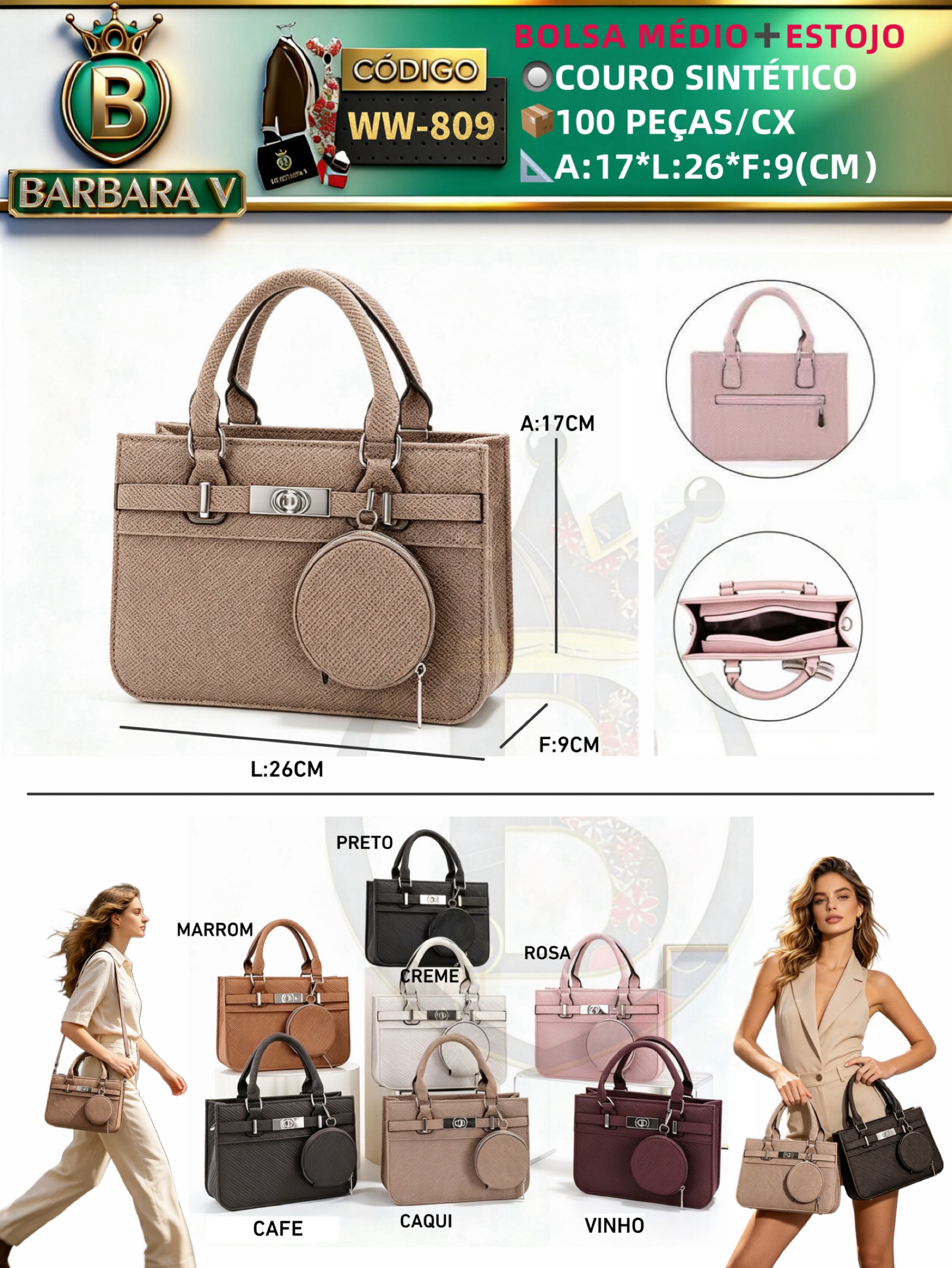 BARBARA V BOLSAS/bolsa médio com porta moeda(WW-809)
