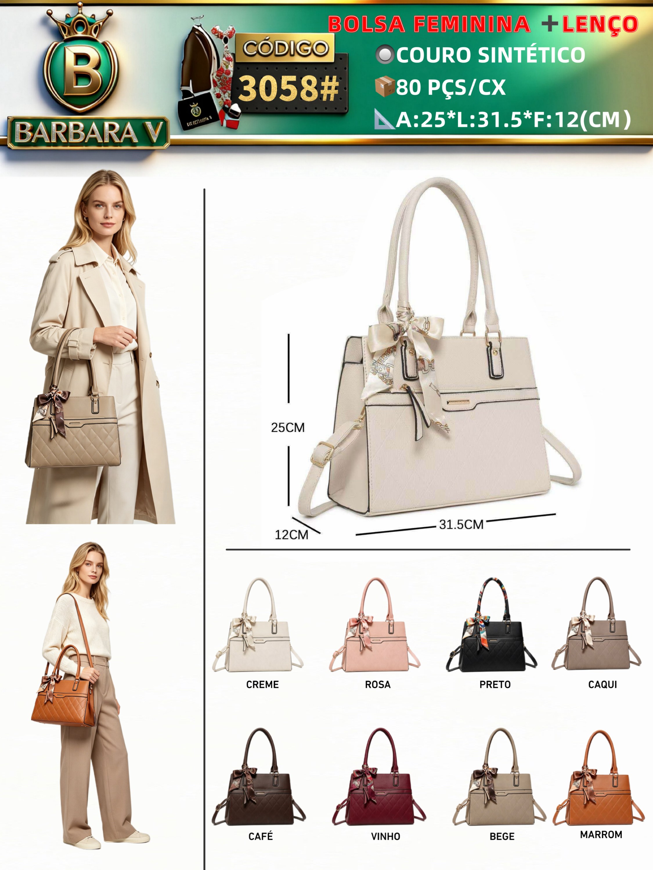 BARBARA V BOLSAS/bolsa feminina com lenço(3058#)
