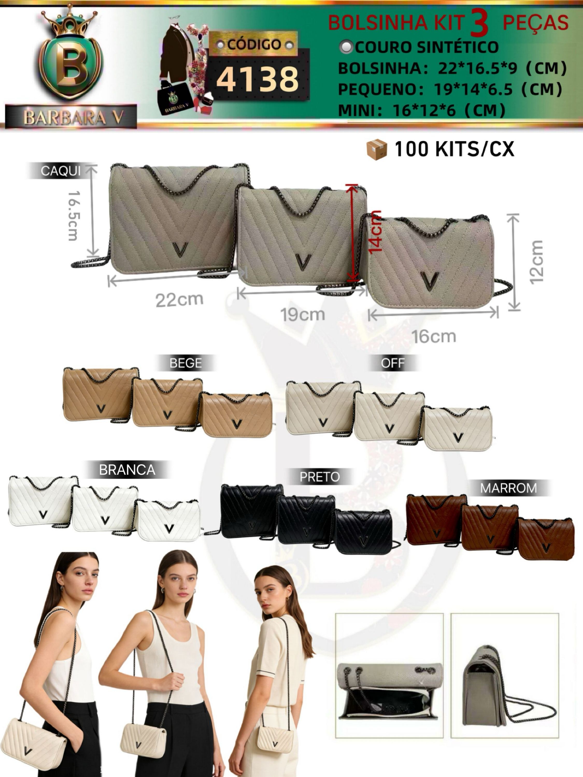 BARBARA V BOLSAS/Kit Bolsinha 3 peças(4138)