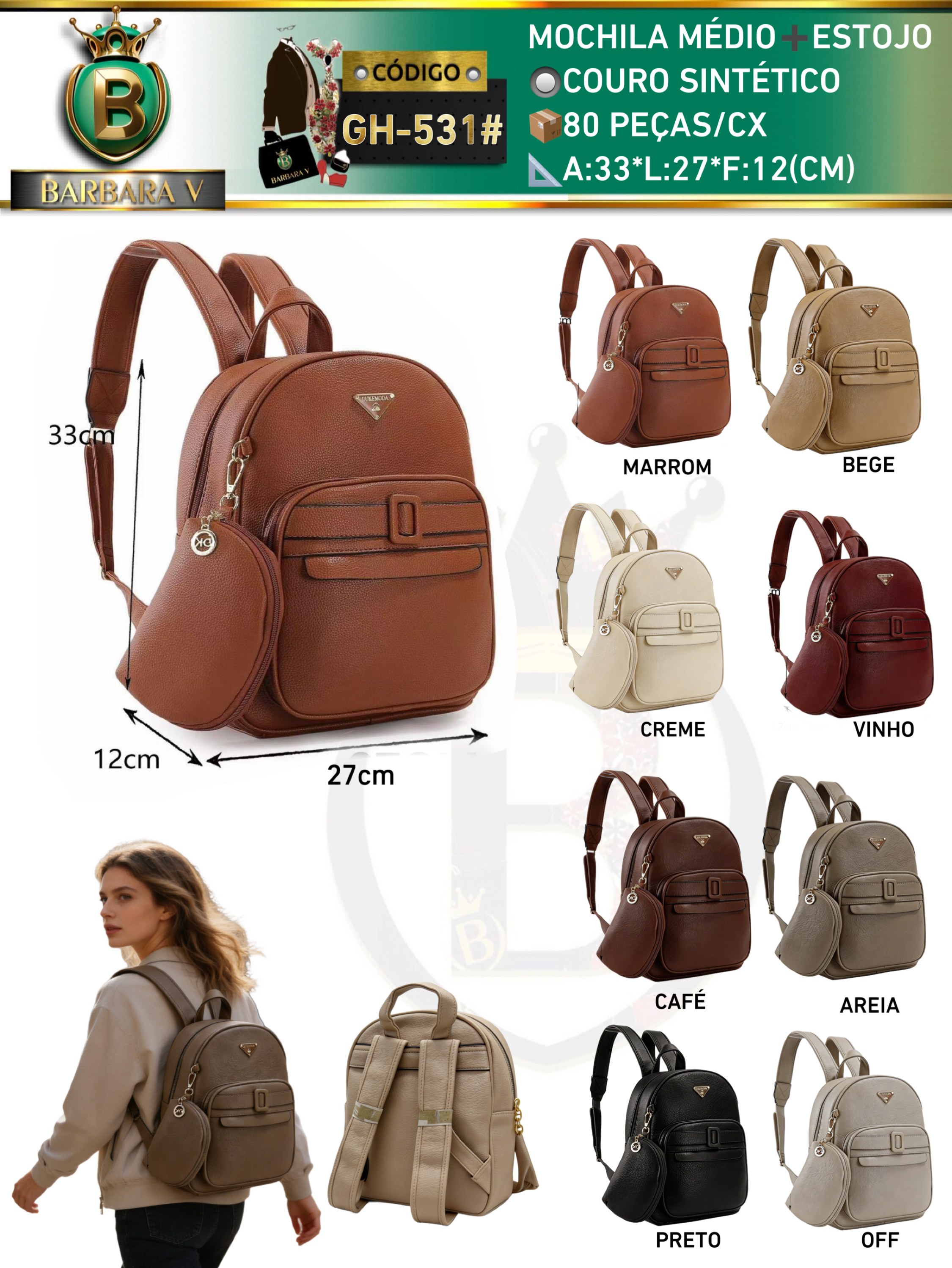 BARBARA V BOLSAS/mochila médio feminina com estojo(GH-531#)