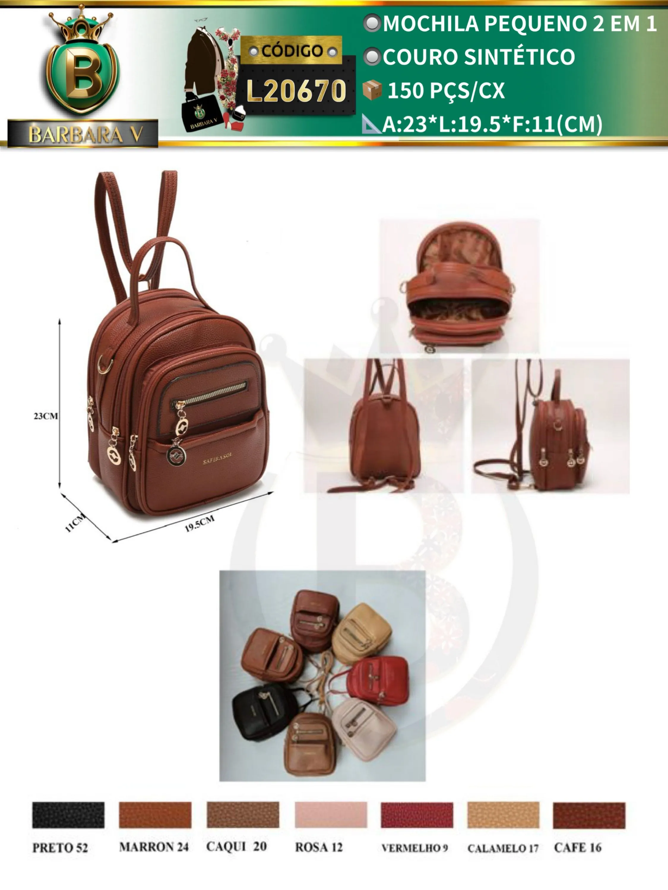 BARBARA V BOLSAS/mochila pequena 2 em 1(L20670)