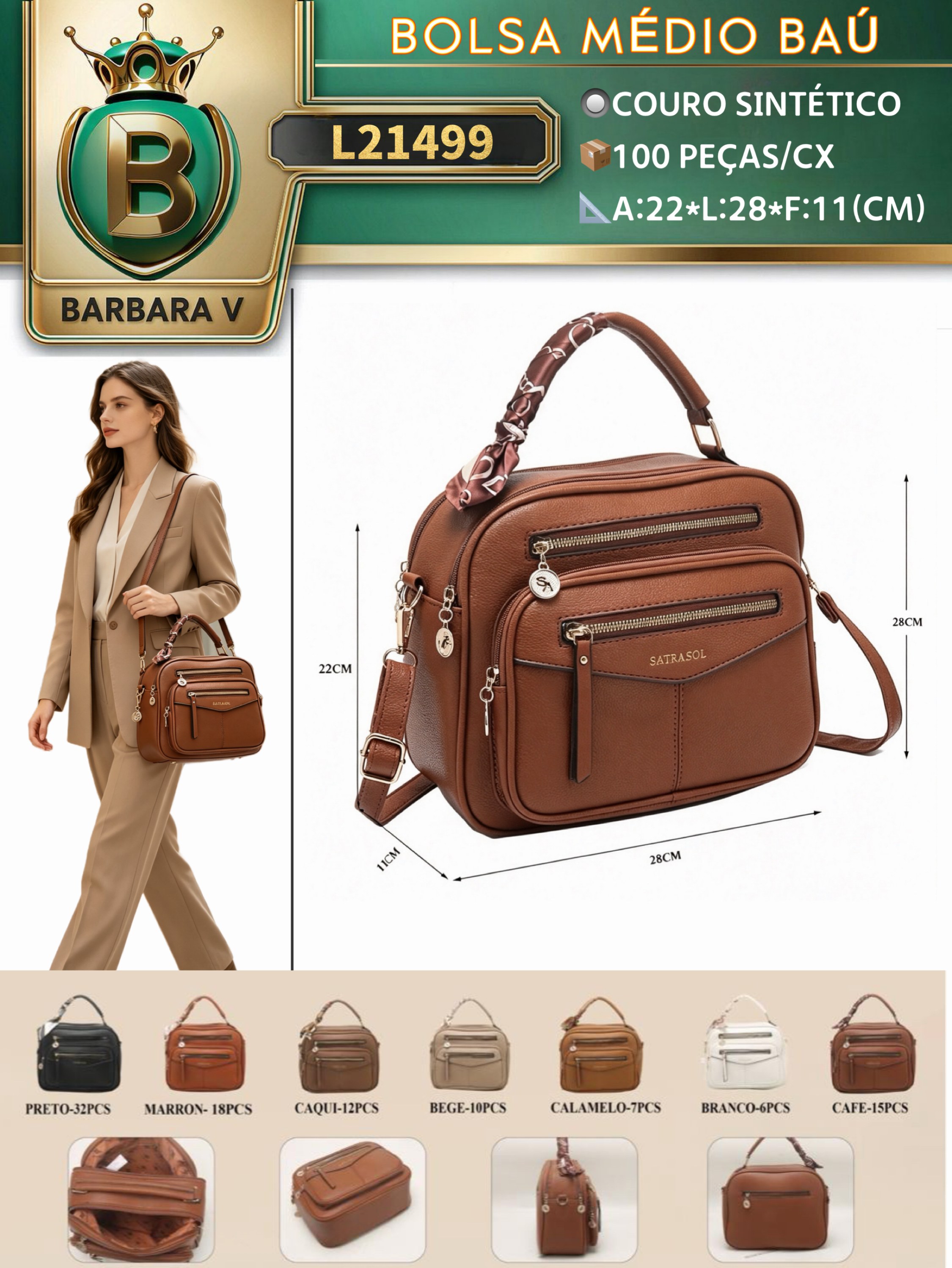 BARBARA V BOLSAS/bolsa médio feminina baú (L21499)