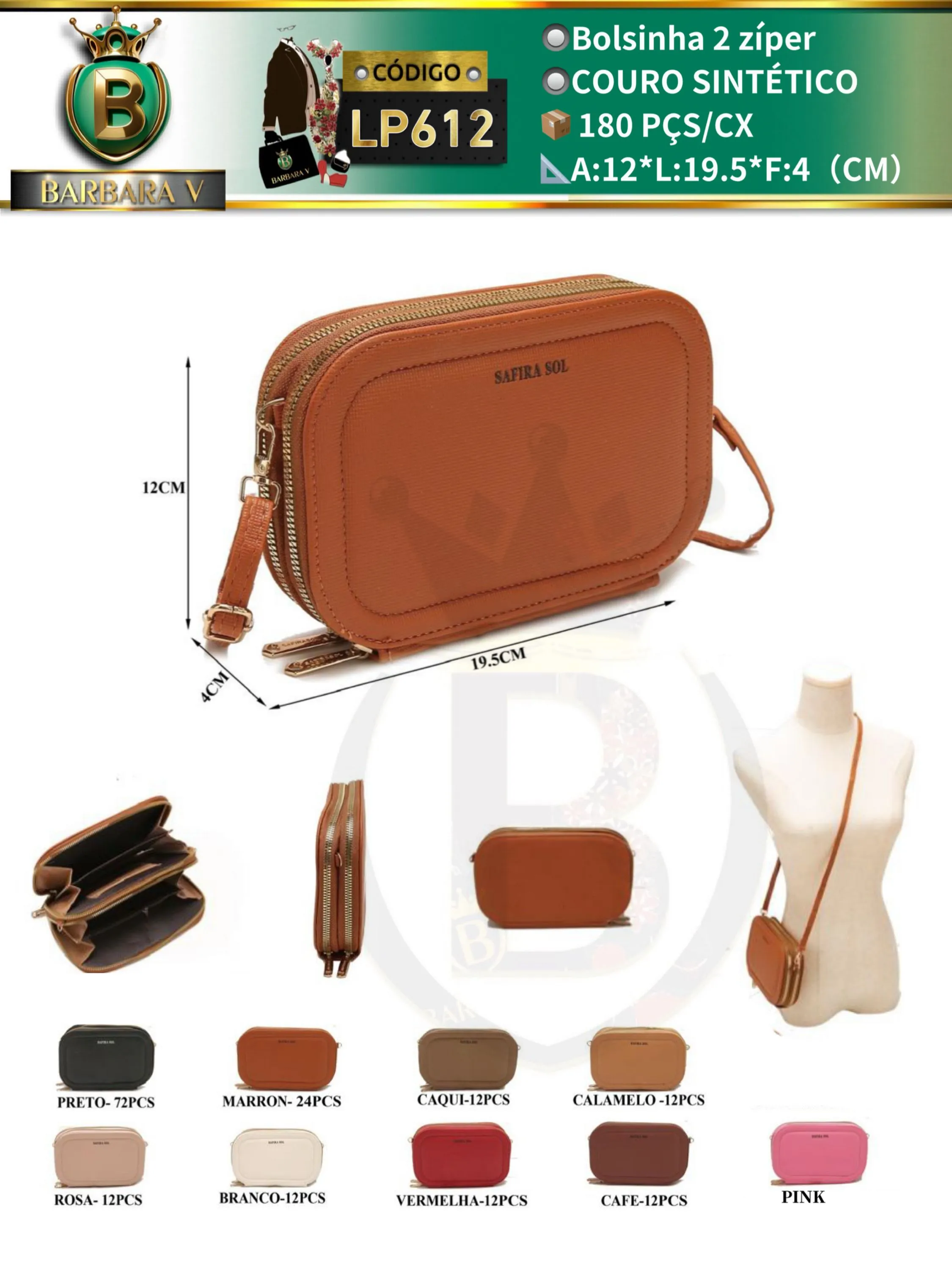 BARBARA V BOLSAS/bolsinha feminina 2 zíper(LP612)