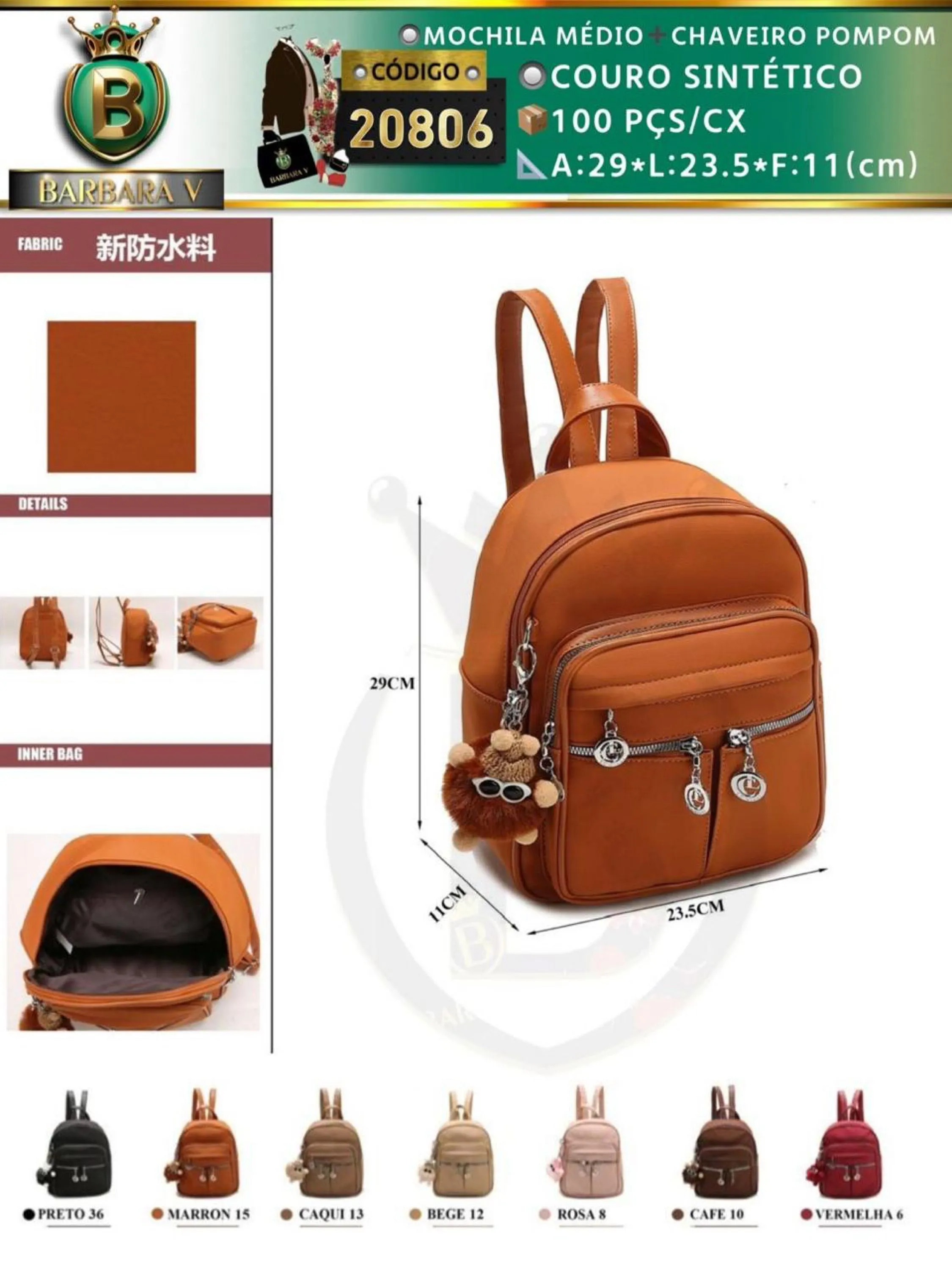 BARBARA V BOLSAS/mochila médio com chaveiro pompom(20806)