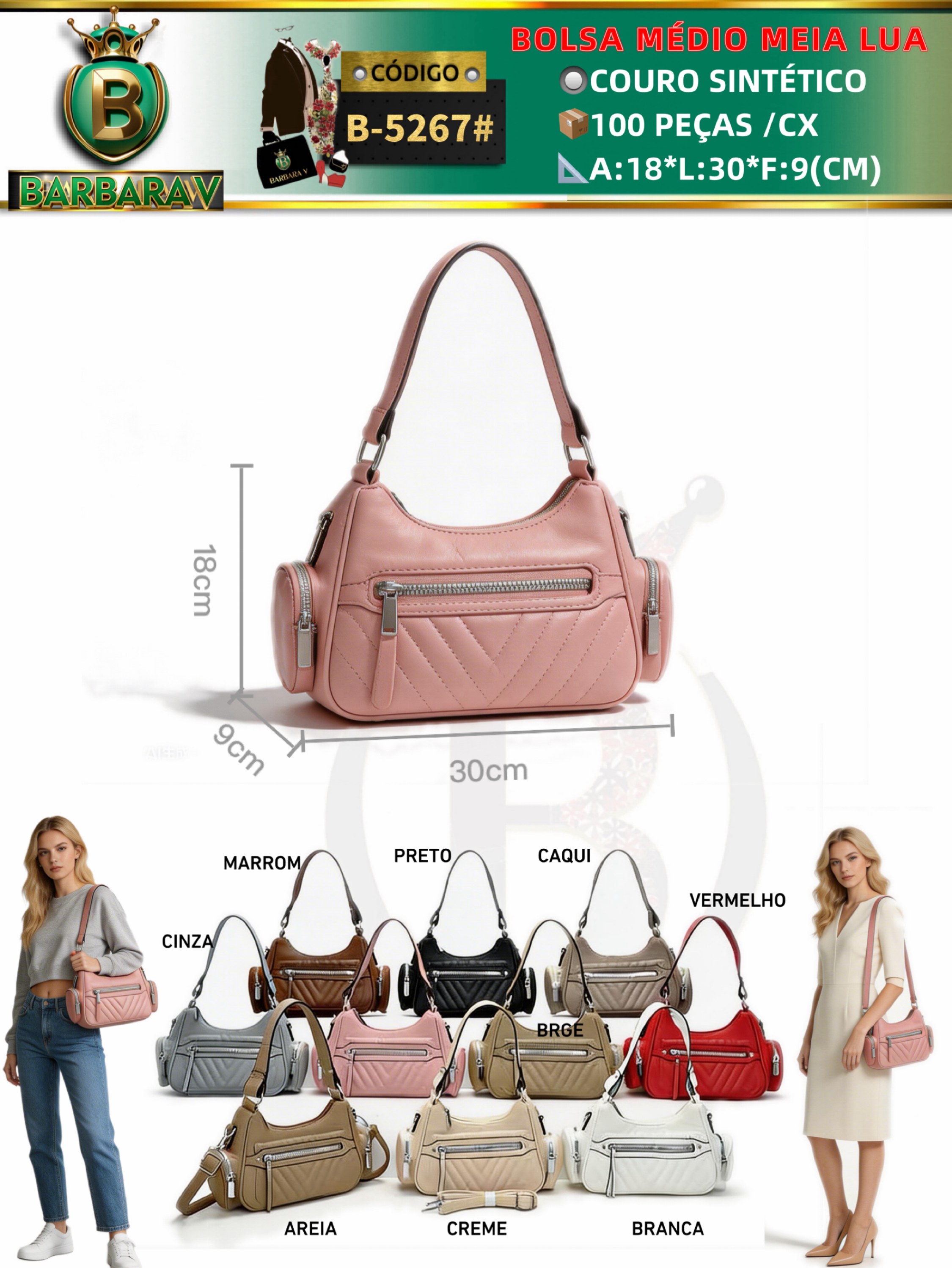 BARBARA V BOLSAS/bolsa médio feminina(B-5267#)