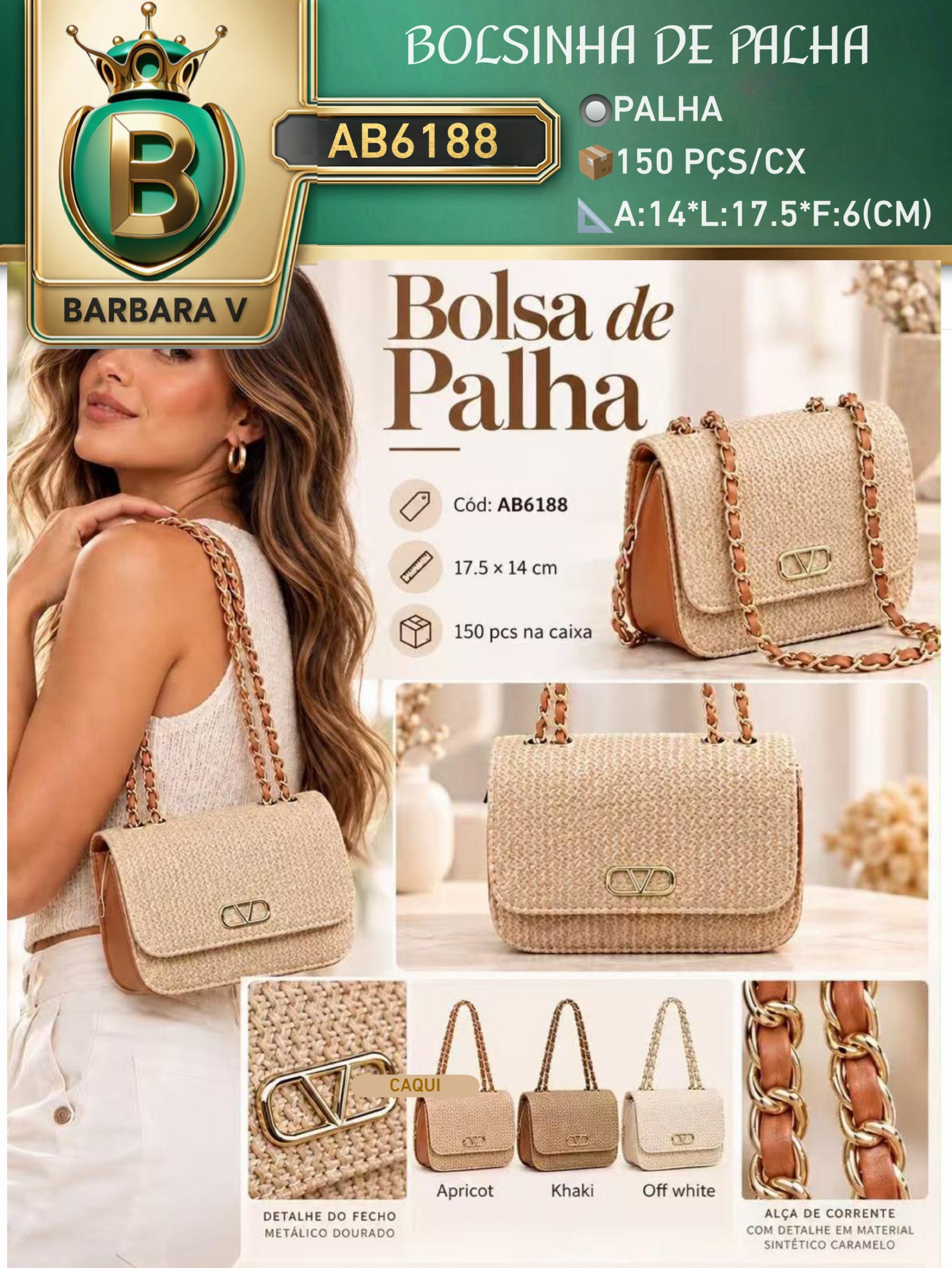 BARBARA V BOLSAS/bolsinha de palha(AB6188)