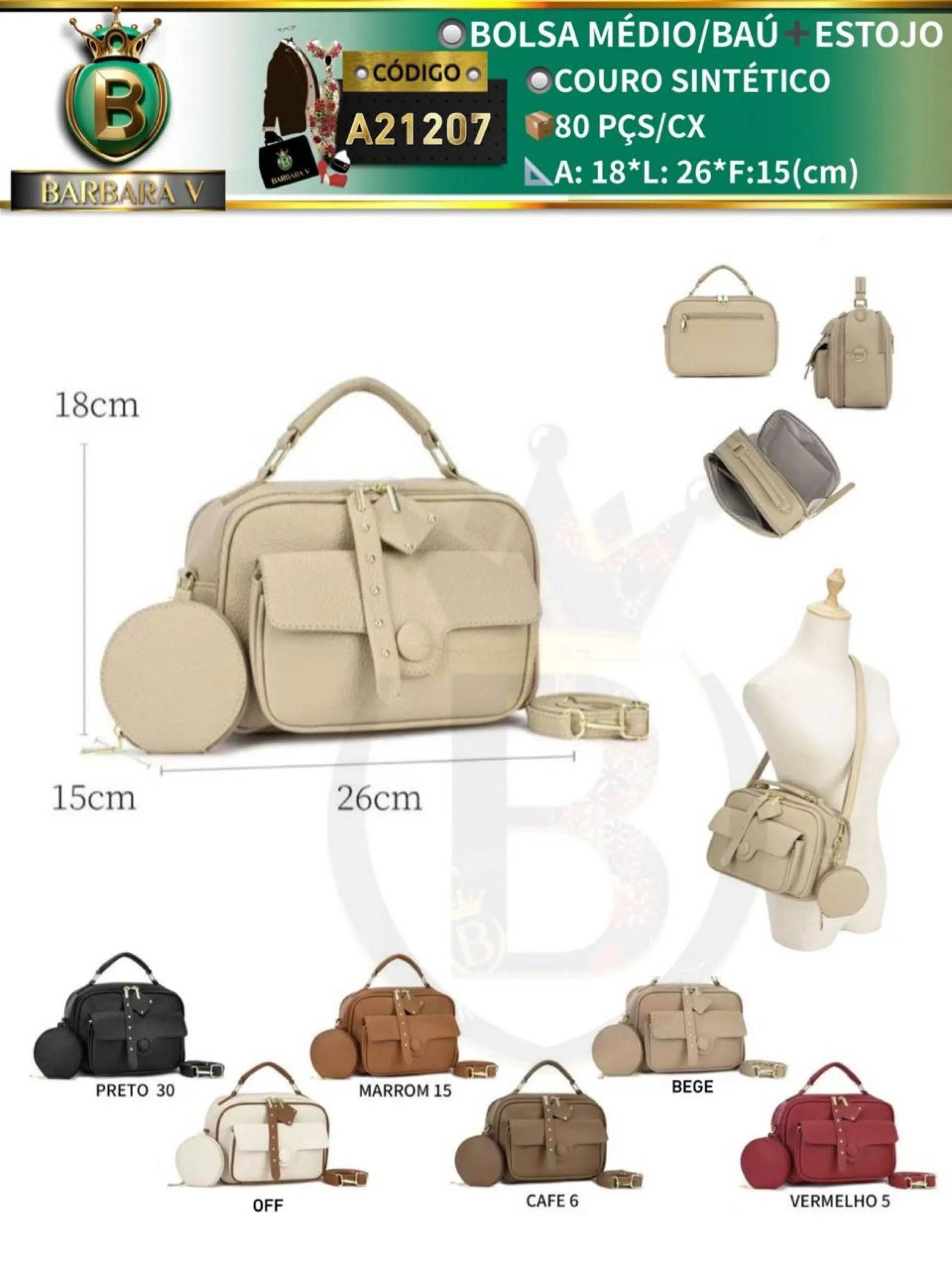 BARBARA V BOLSAS/bolsa médio feminina com estojo(A21207)