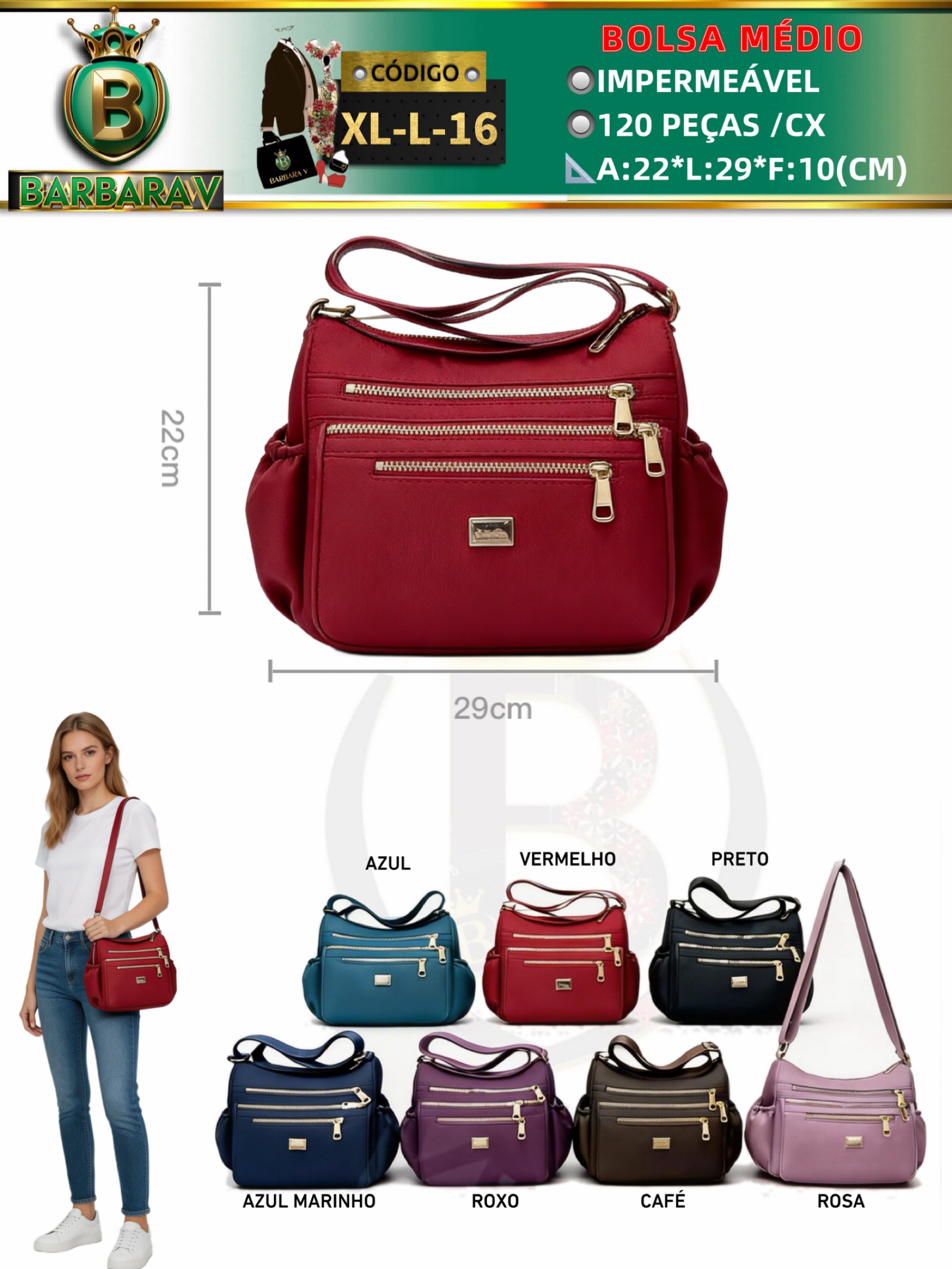 BARBARA V BOLSAS/bolsa medio feminina (XL-L-17)