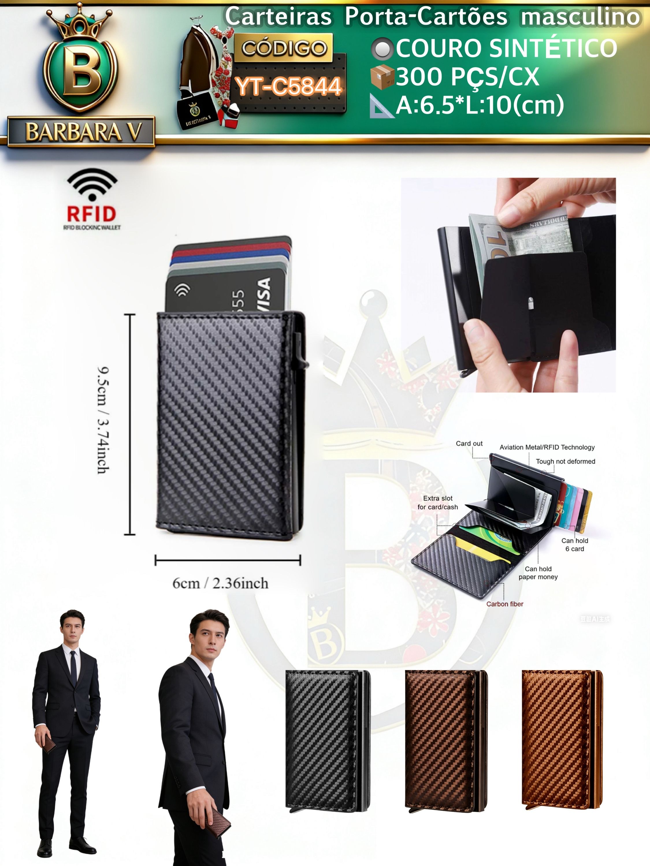 Carteira Porta-Cartõe 2 pçs cor aleatória(YT-C5844)