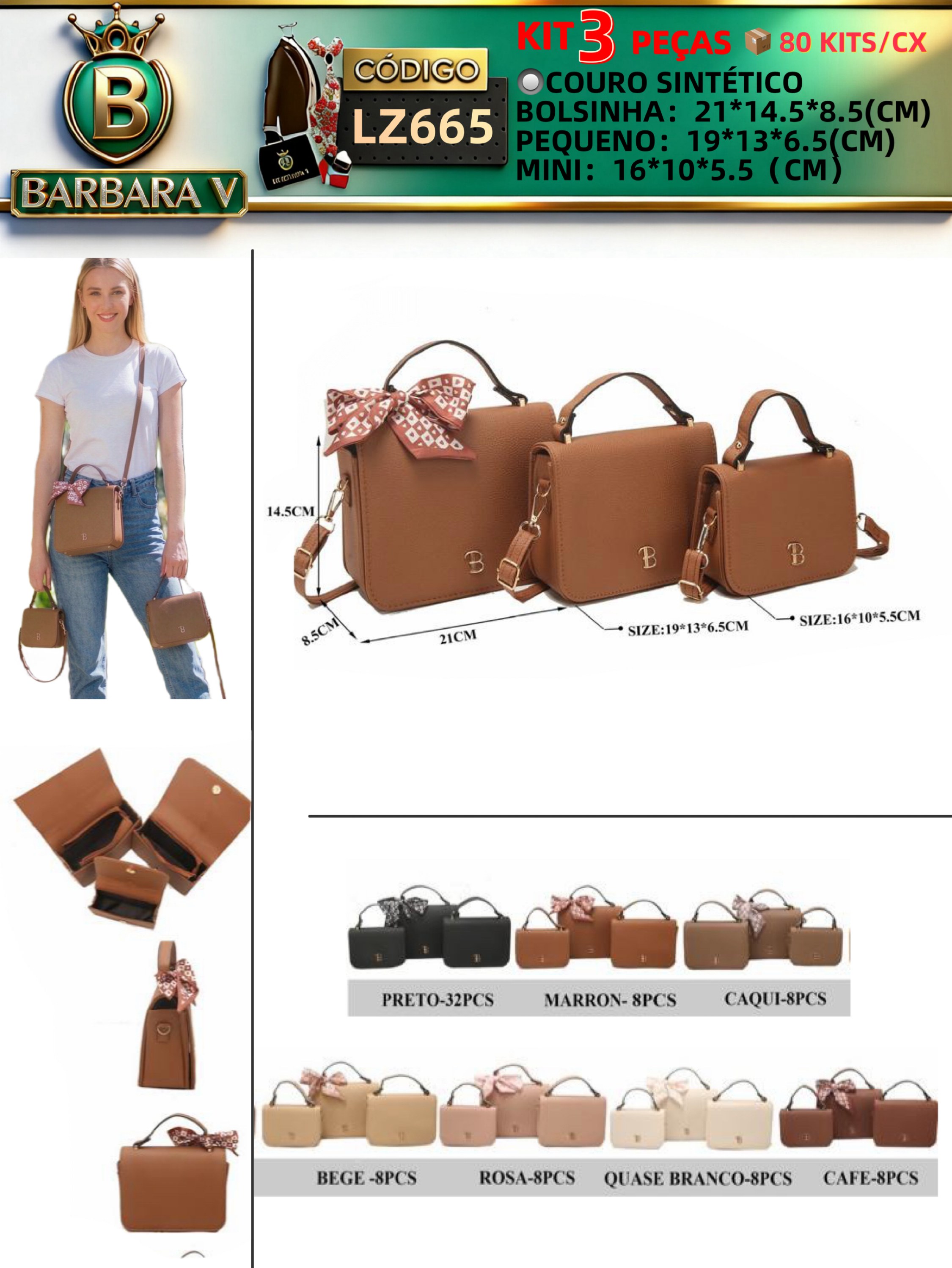 BARBARA V BOLSAS/kit bolsinha 3 peças (LZ665)