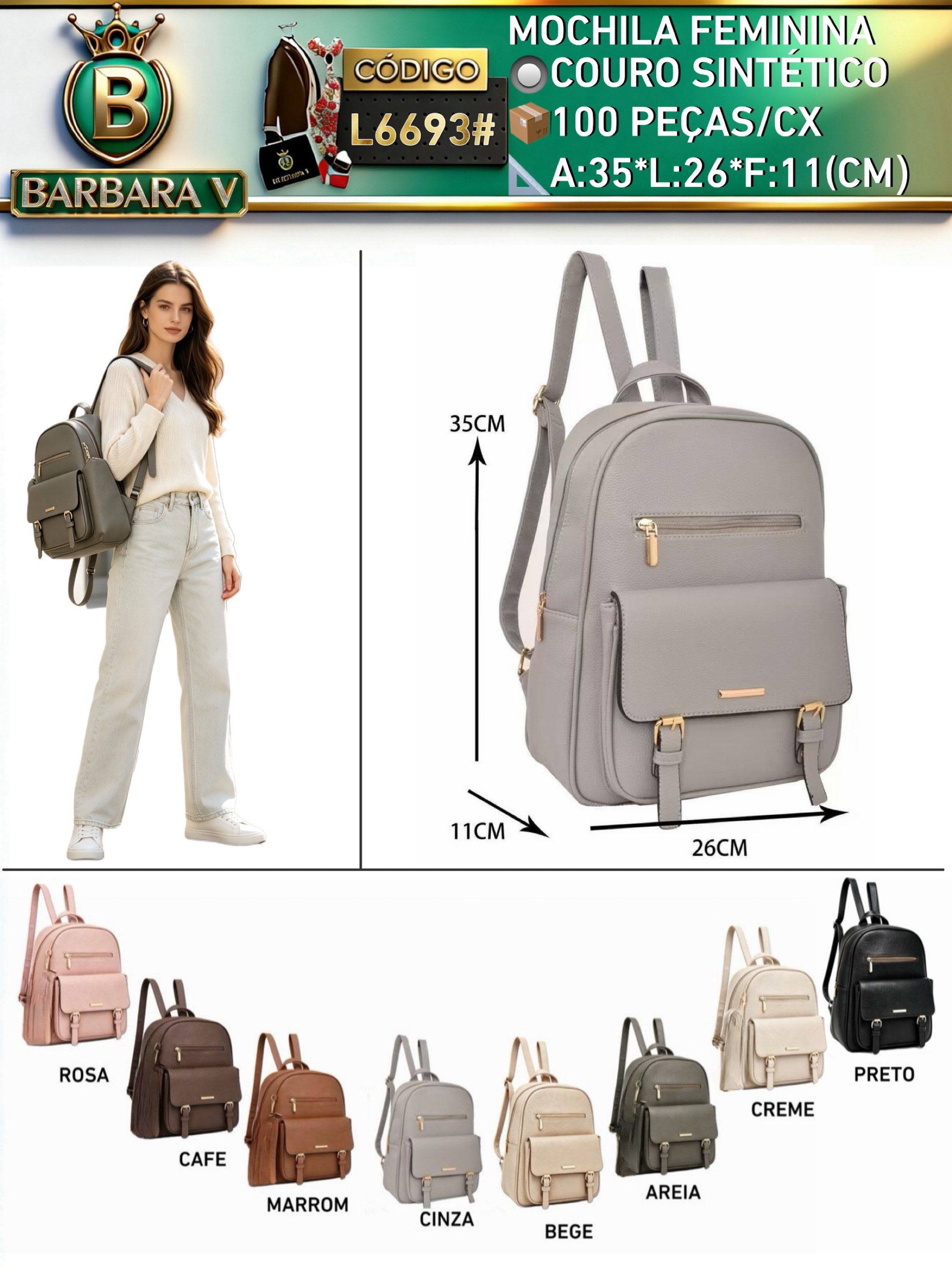 BARBARA V BOLSAS/mochila feminina(L6693#)