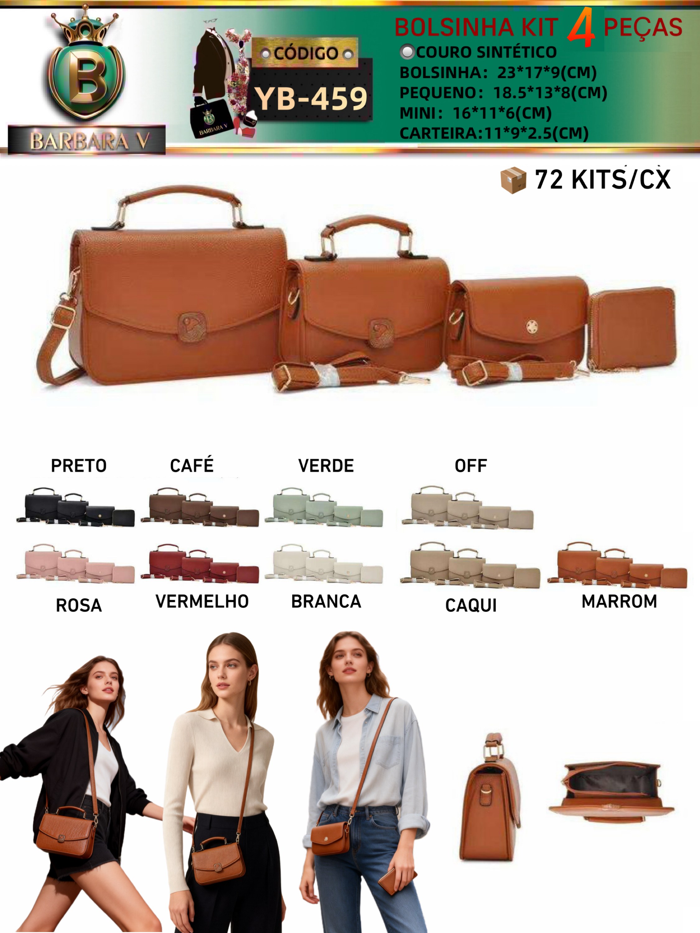kit 4 peças bolsinha 3 peças e carteira(YB-459)