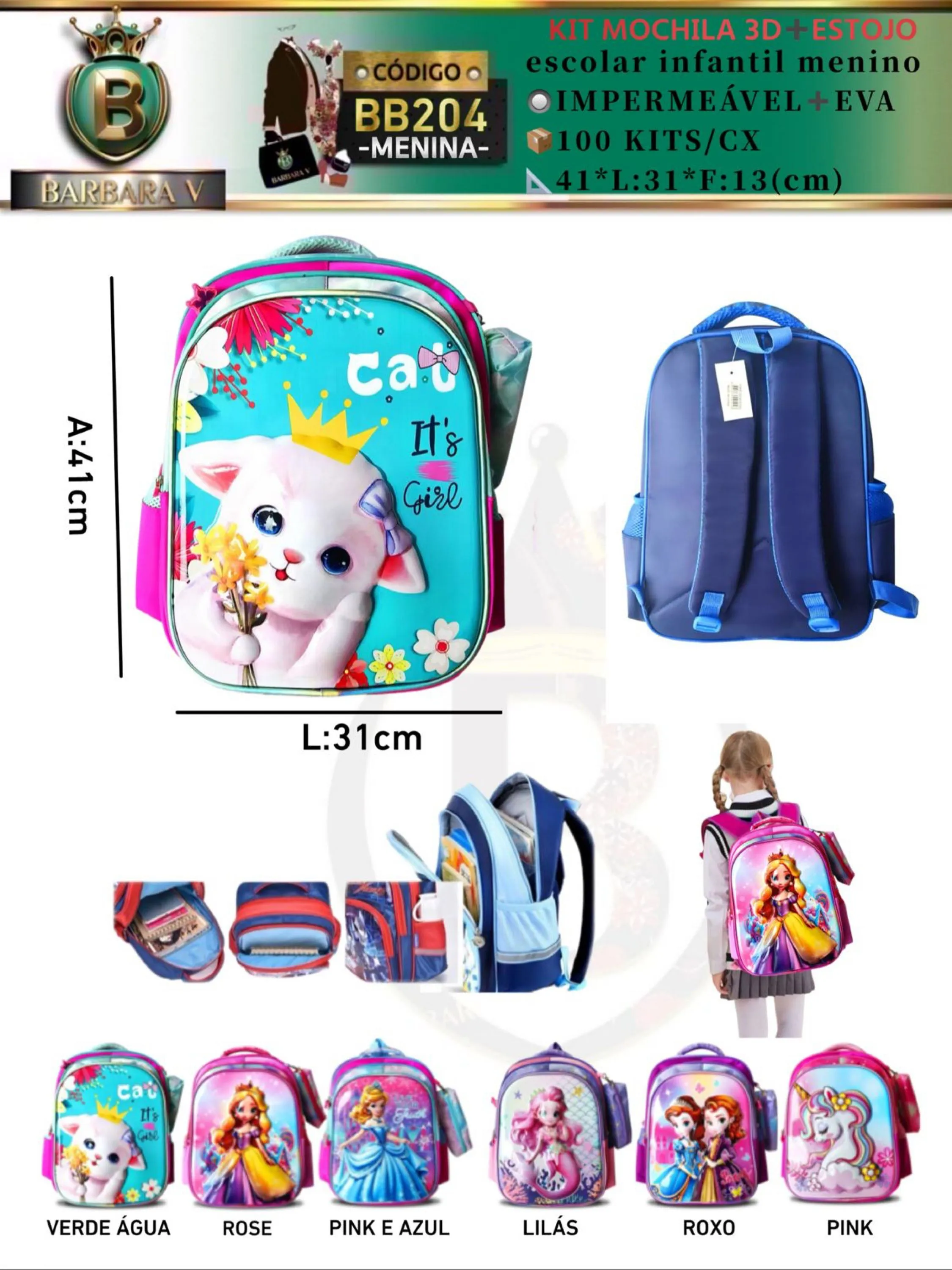 BARBARA  V/KIT MOCHILA MENINA 3D+ ESTOJO Infantil 3D(BB204)