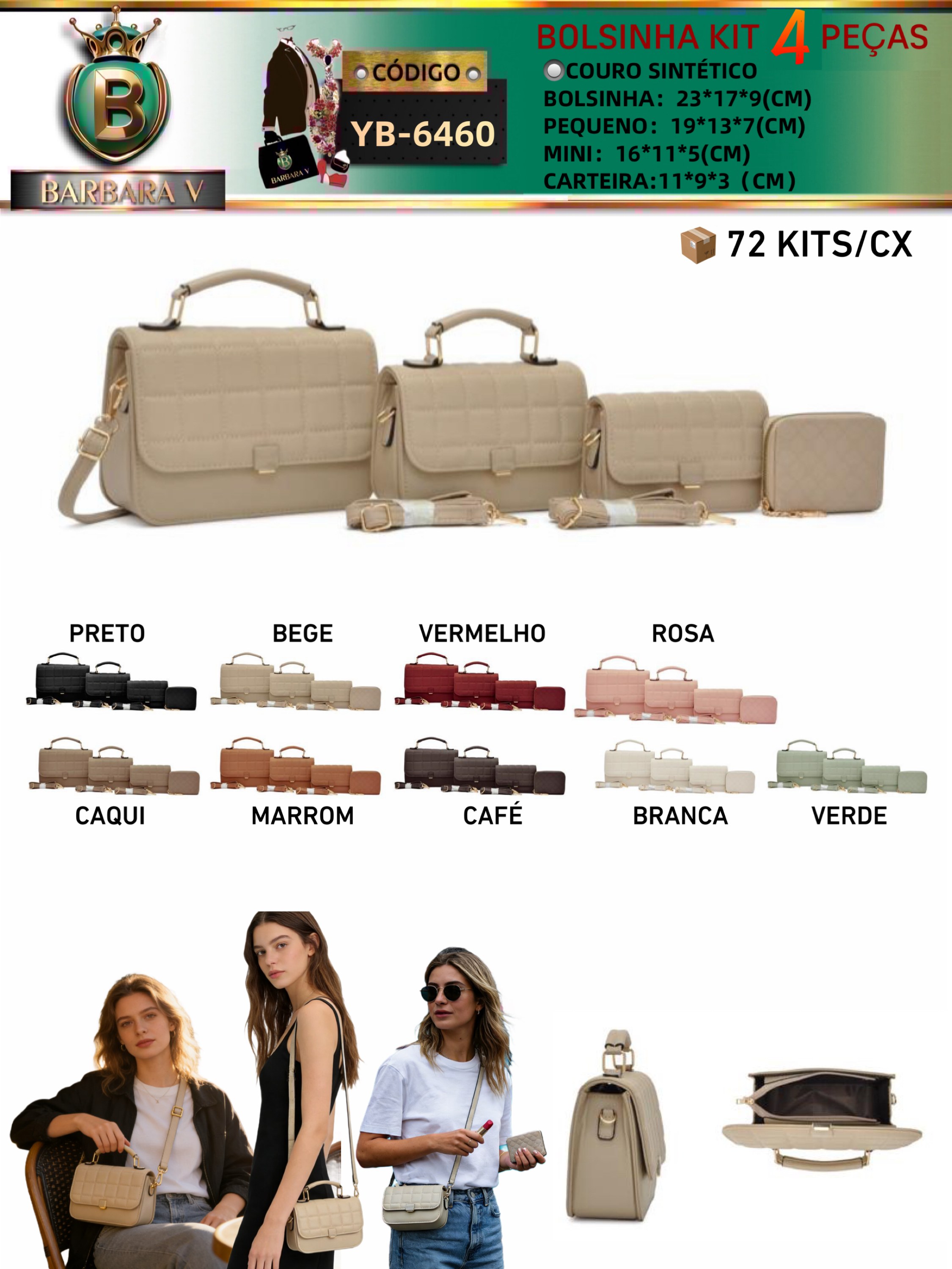 BARBARA V BOLSAS/Kit bolsinha 3 peças e carteira (YB-6460)