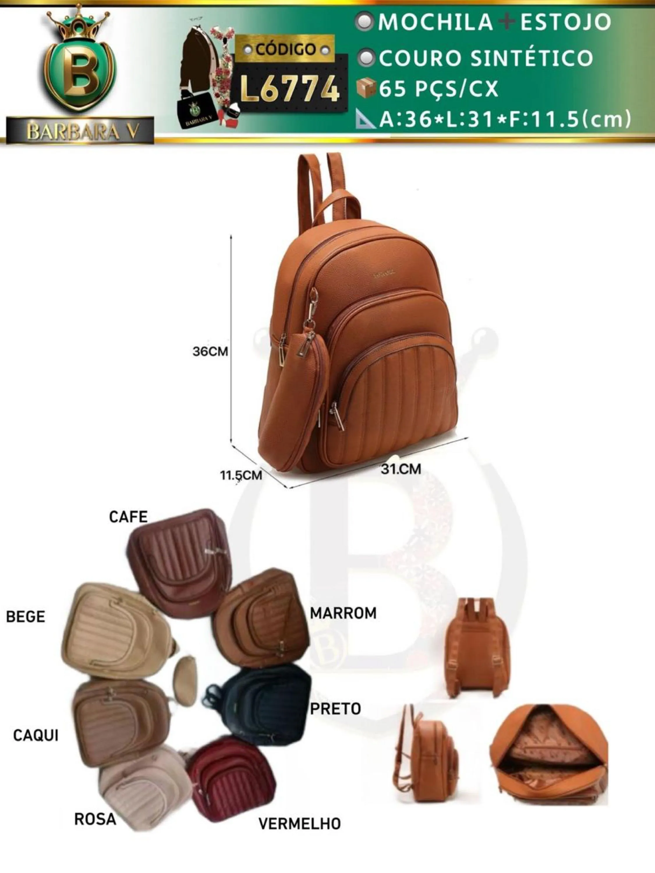 BARBARA V BOLSAS/mochila feminina com estojo(L6774)