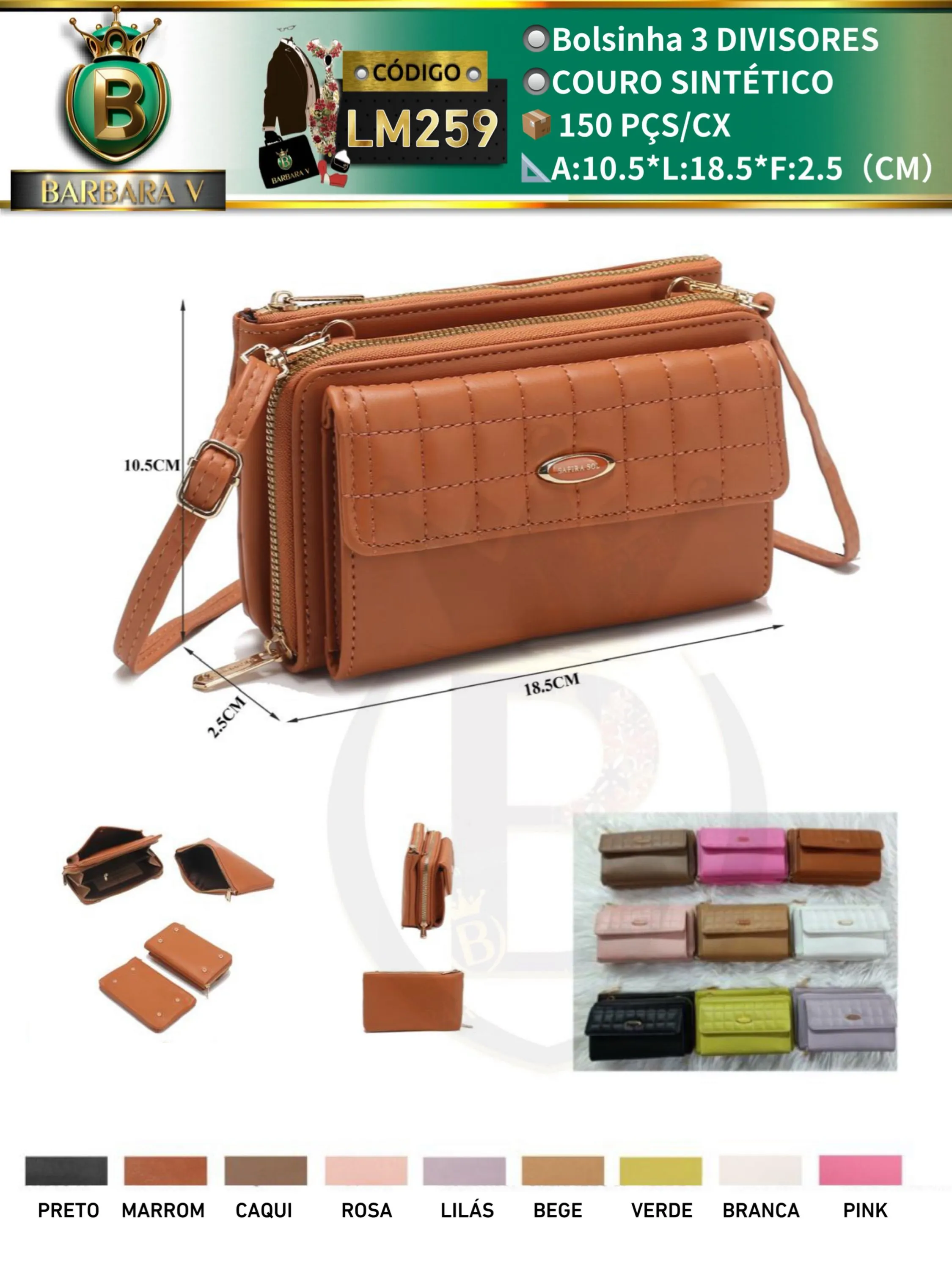 BARBARA V BOLSAS/bolsinha 3 divisores(LM259)