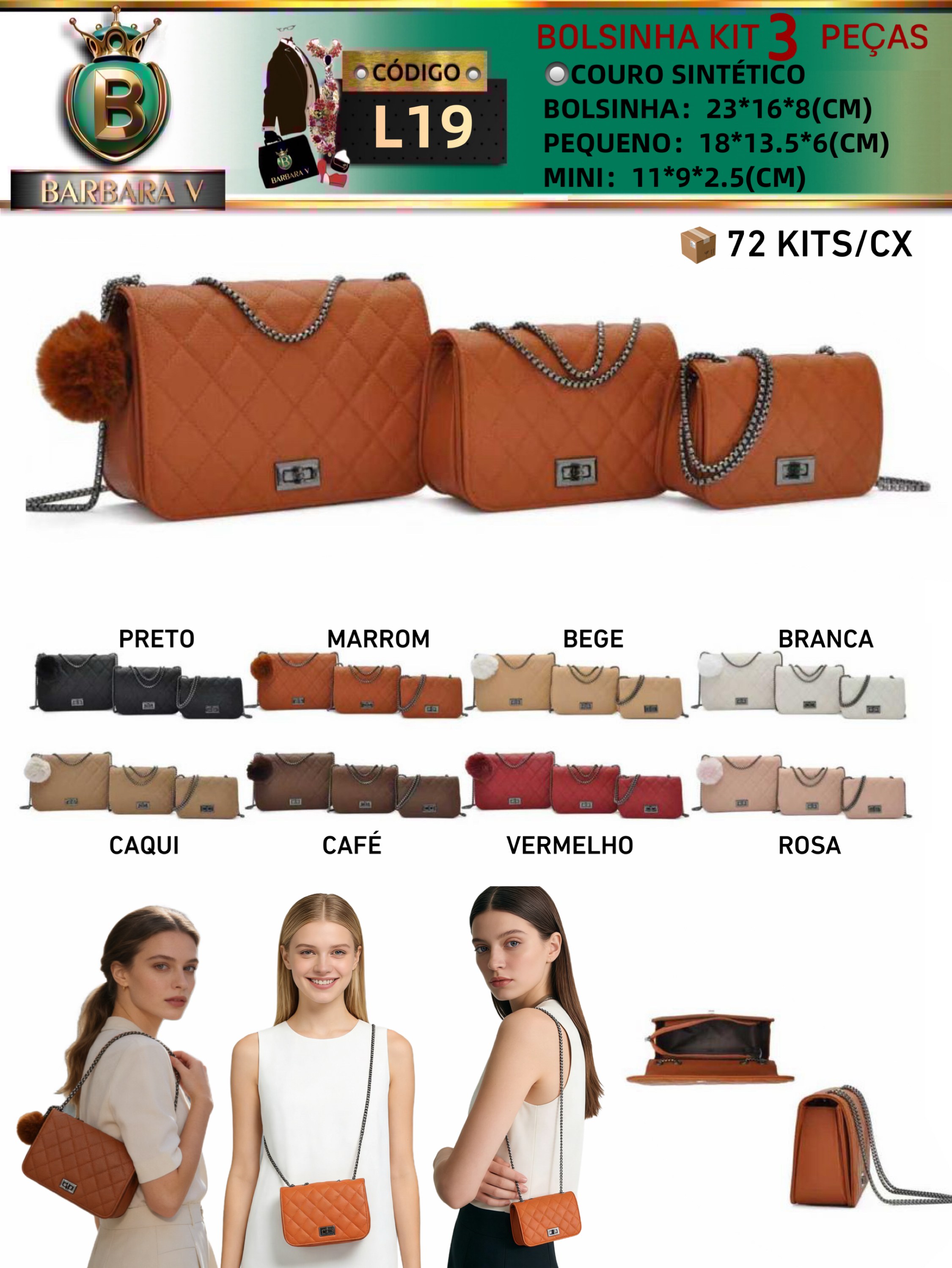 BARBARA V BOLSAS/kit bolsinha 3 peças(L19)