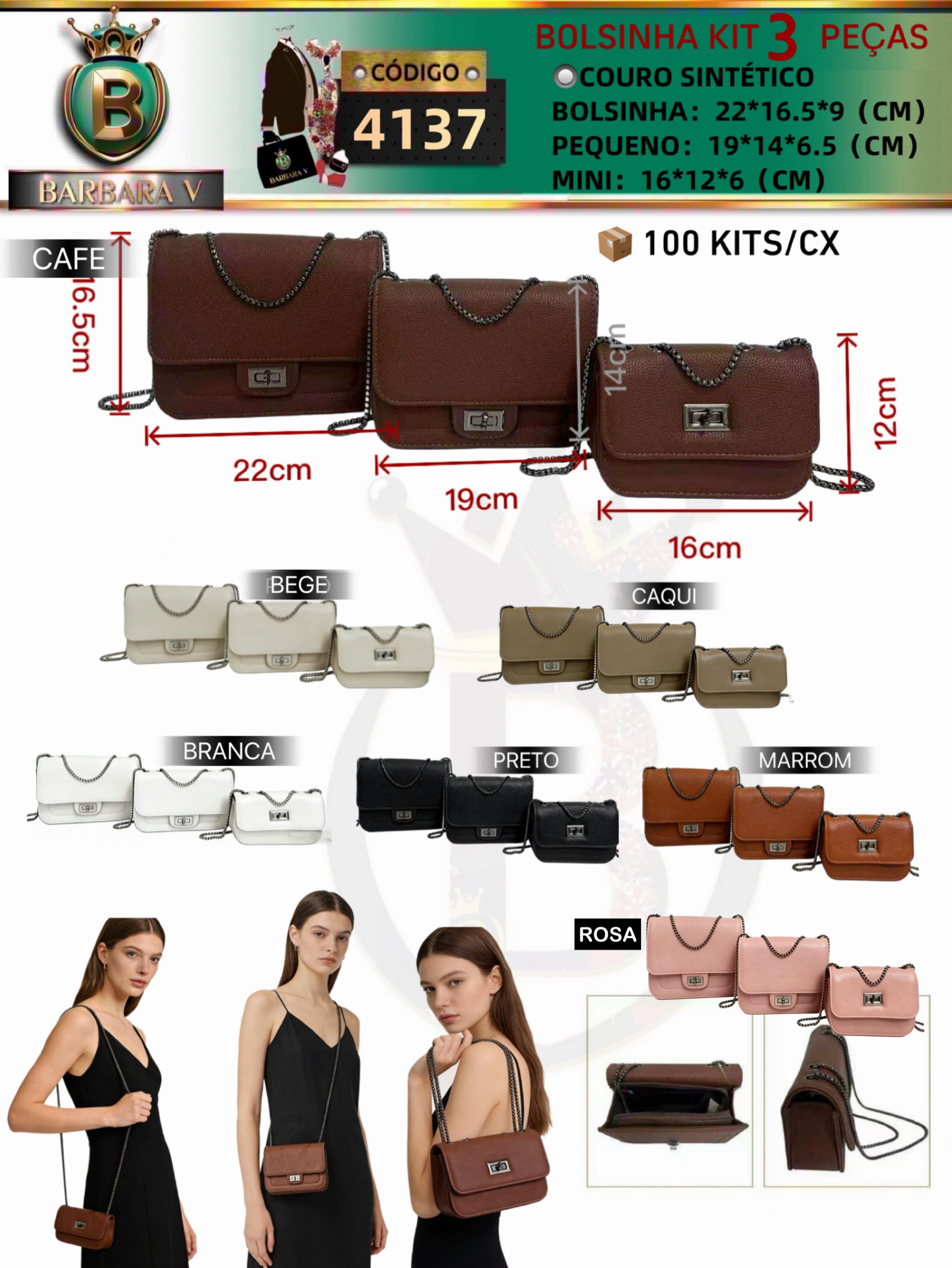 BARBARA V BOLSAS/Kit Bolsinha 3 peças (4137)