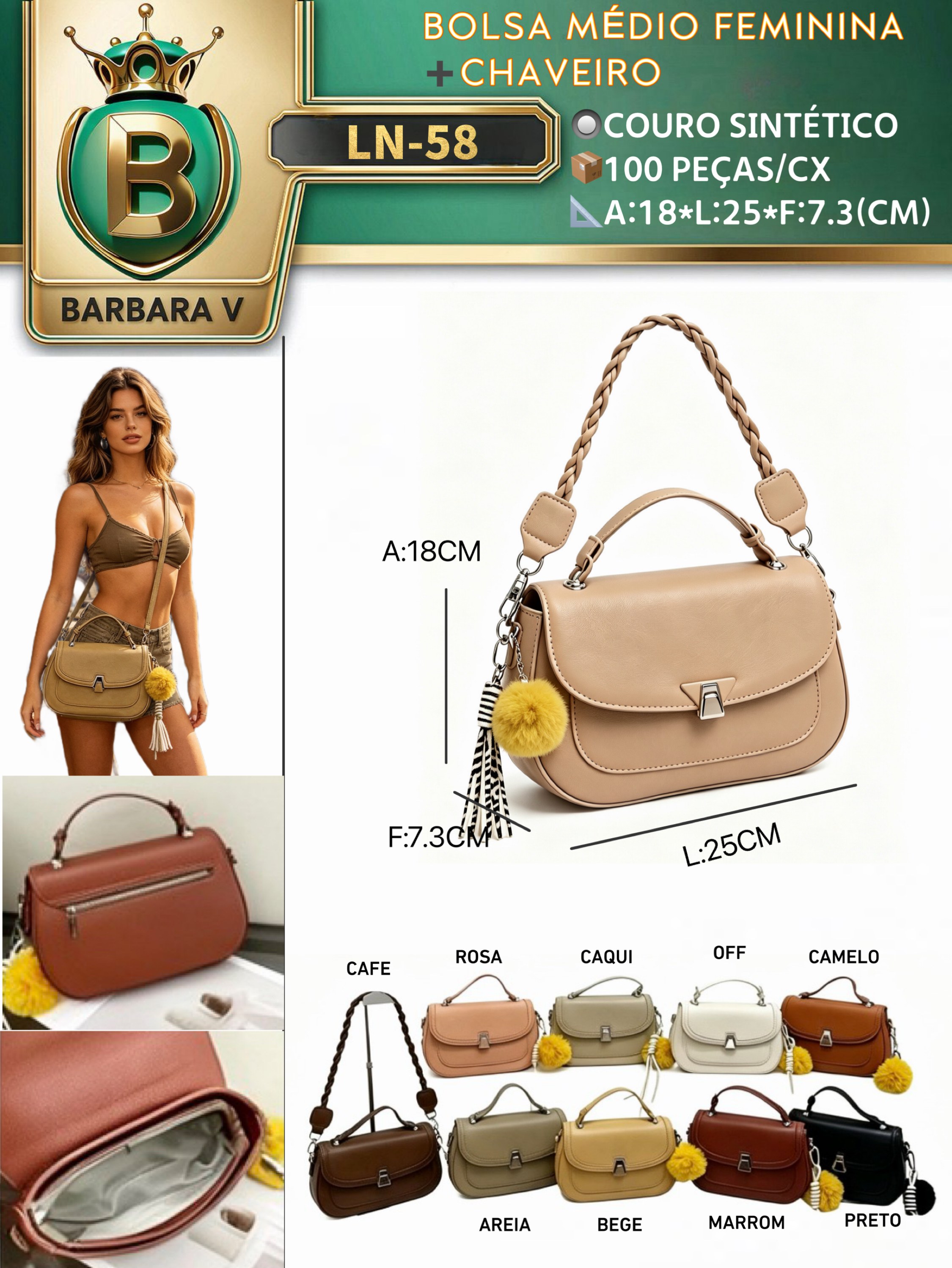 BARBARA V BOLSAS/Bolsa médio feminina (LN-58)