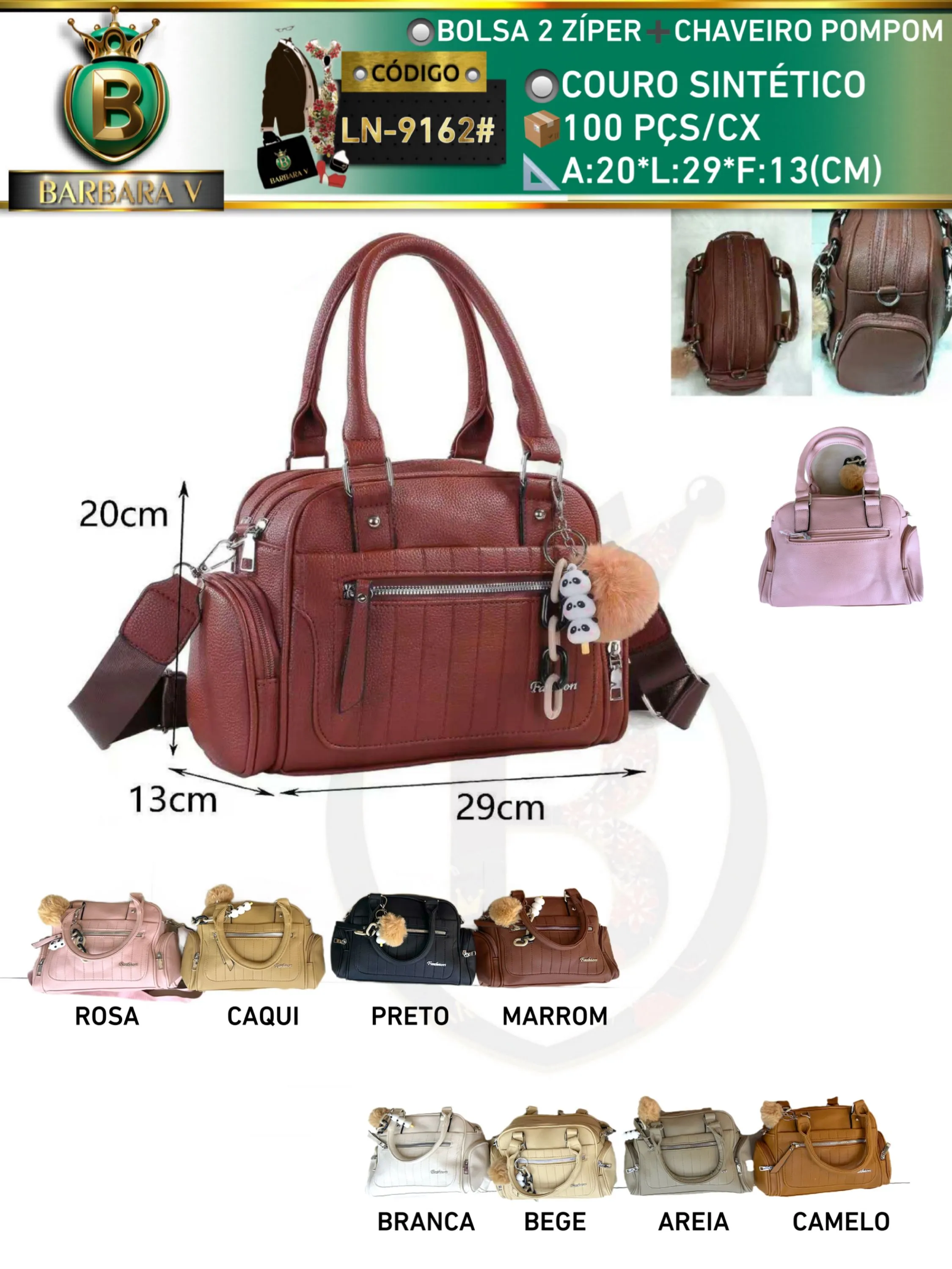 BARBARA V BOLSAS/Bolsa feminina com chaveiro pompom(LN-9162)