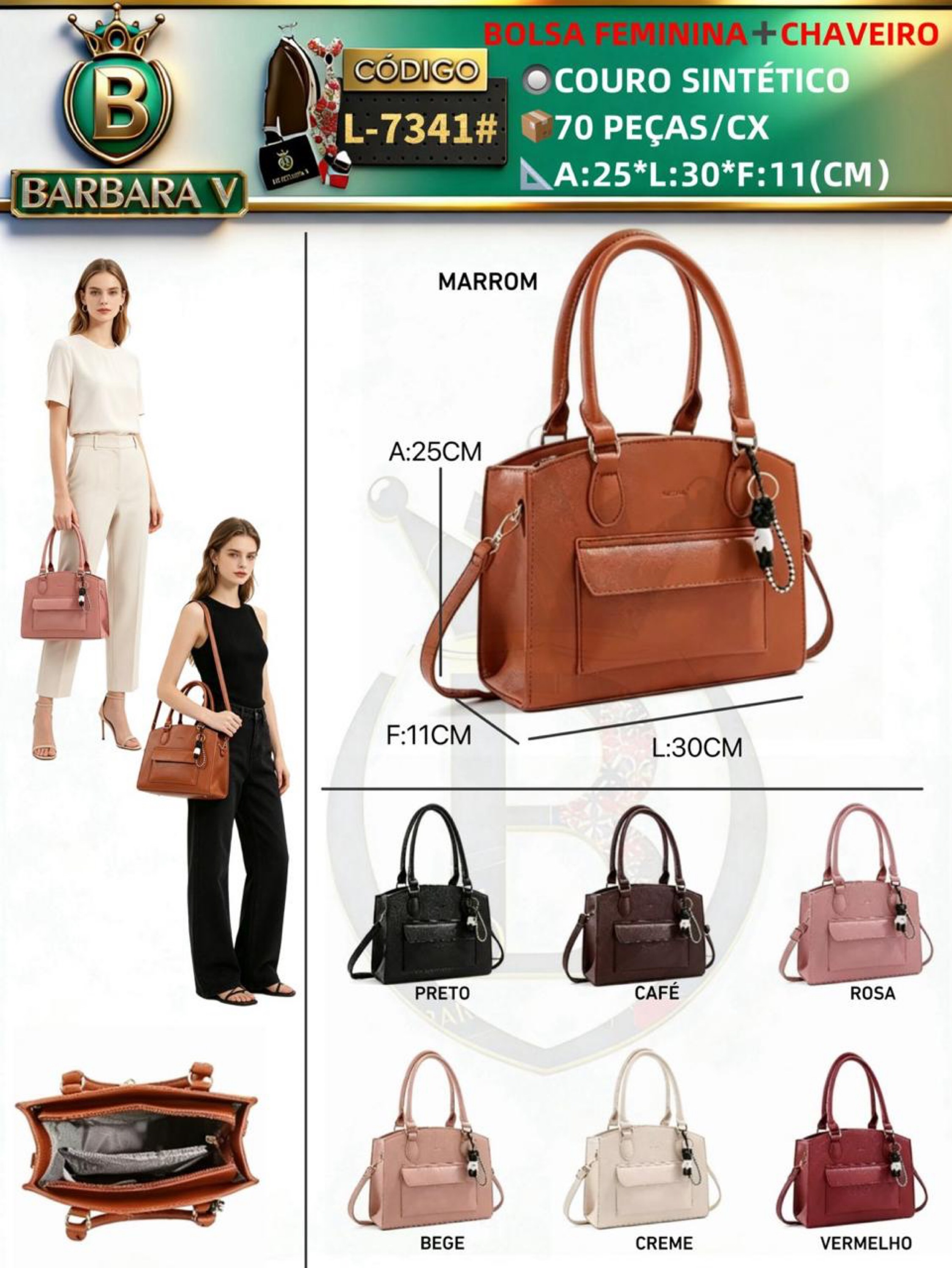 BARBARA V BOLSAS/bolsa feminina com chaveiro(L-7341#)
