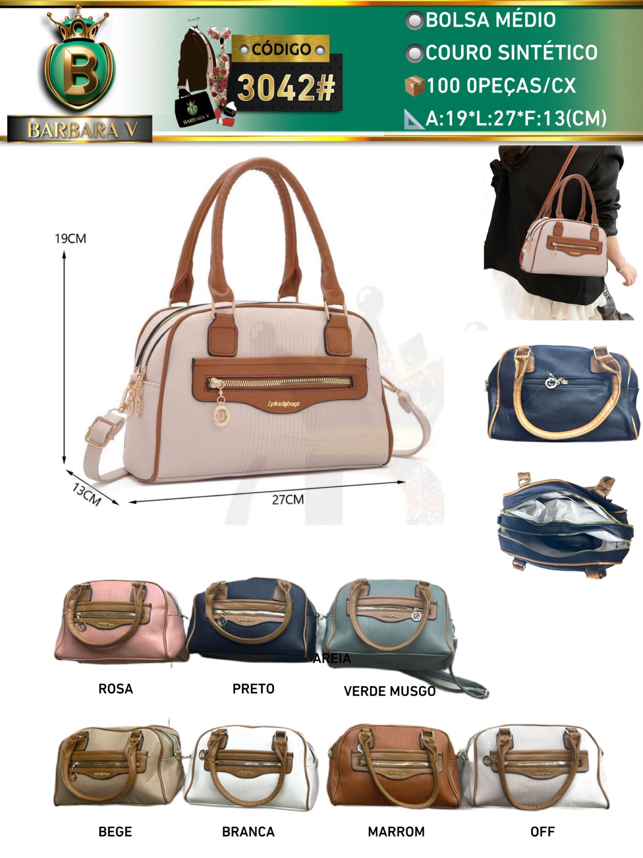 BARBARA V BOLSAS/bolsa médio feminina 2 divisão(3042#)