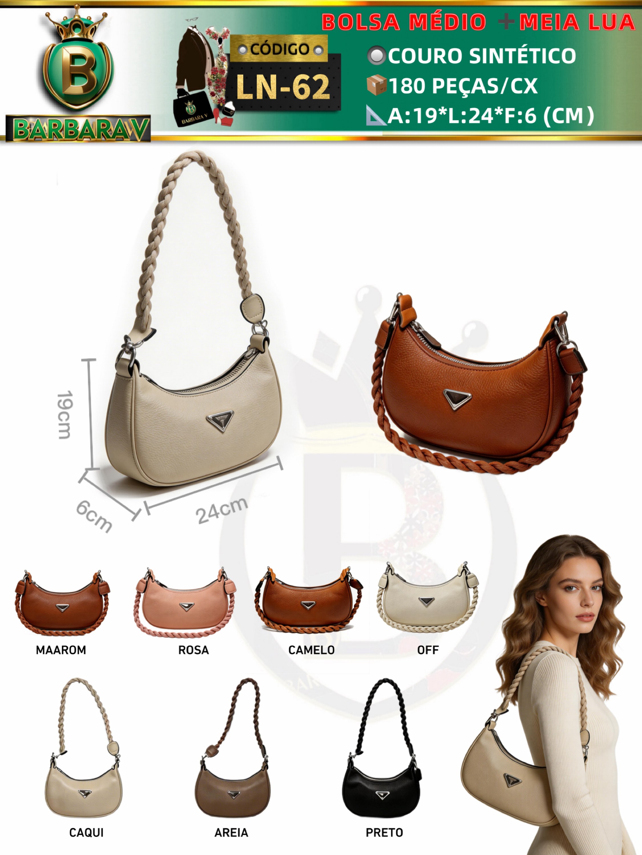 BARBARA V BOLSAS/Bolsa médio meia lua(LN-62)