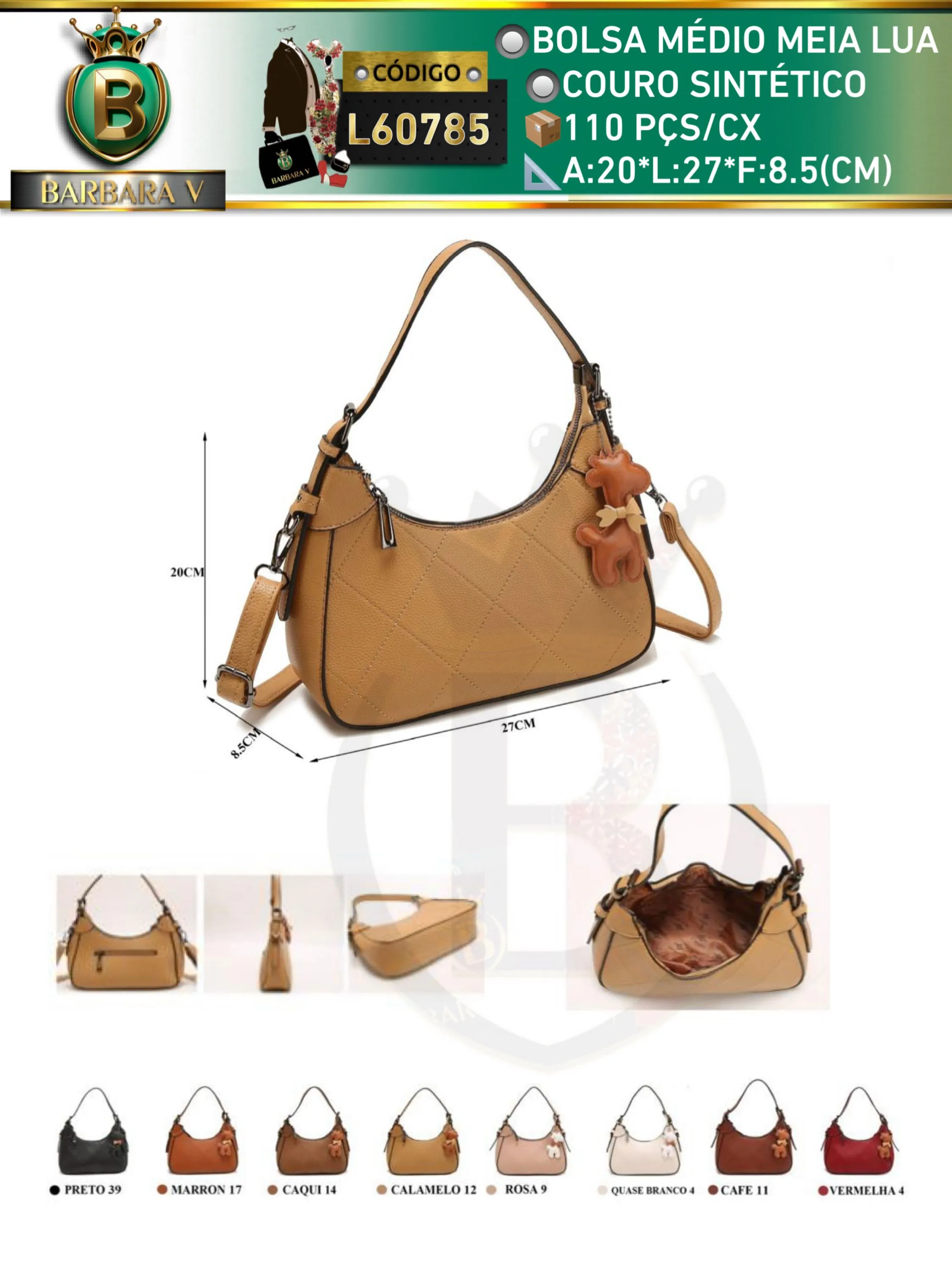 BARBARA V BOLSAS/bolsa médio feminina meia lua(L60785)