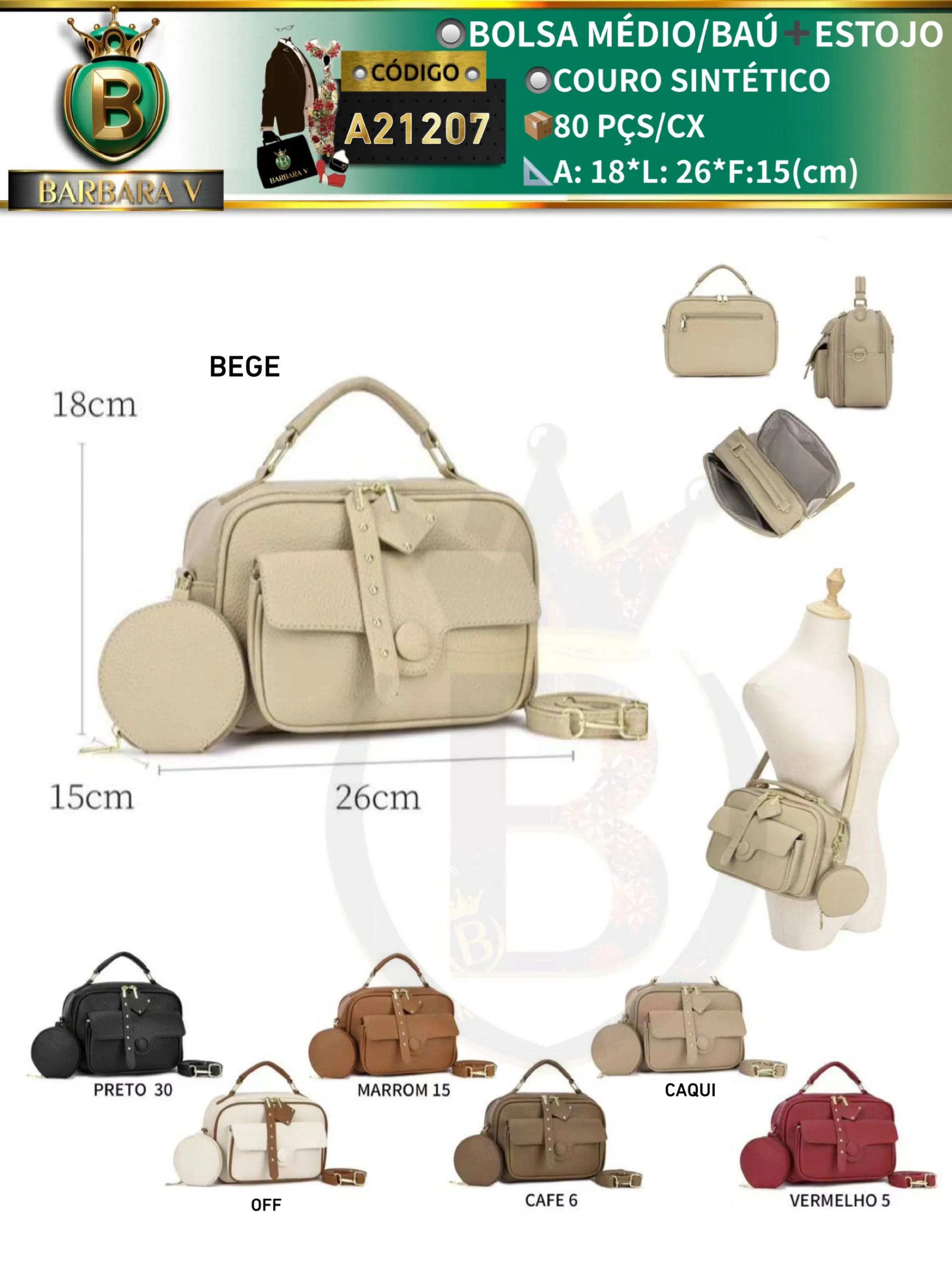 BARBARA V BOLSAS/bolsa médio com estojo