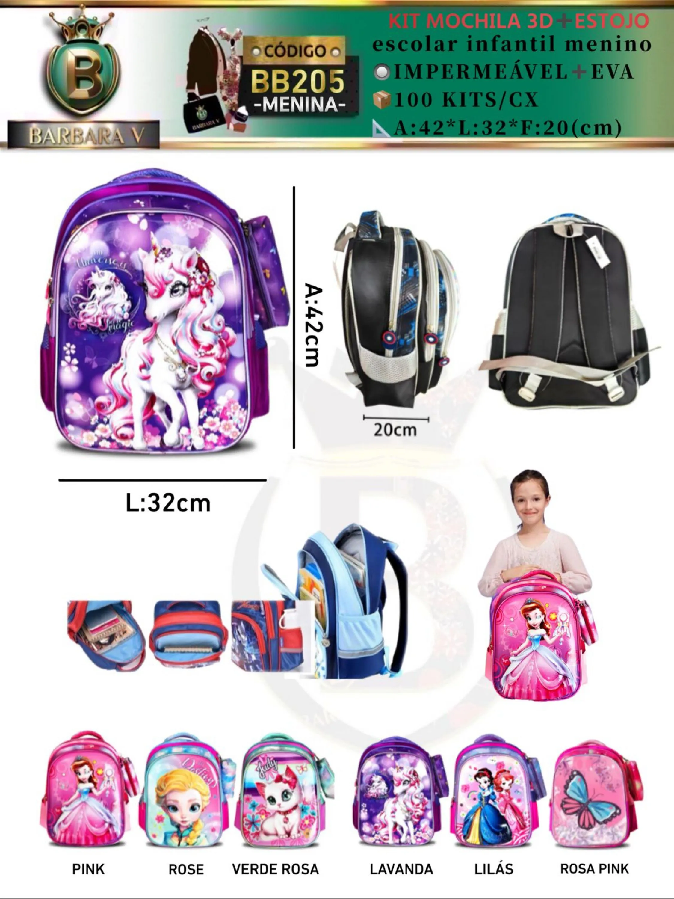 BARBARA  V/KIT MOCHILA MENINA 3D+ ESTOJO Infantil 3D(BB205)