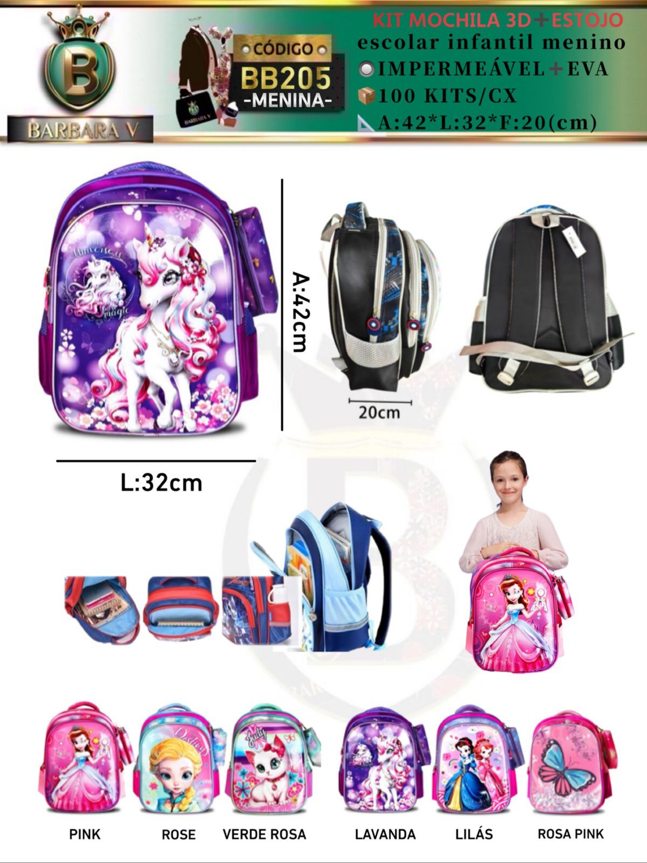 BARBARA V/KIT MOCHILA MENINA 3D+ ESTOJO Infantil 3D(BB205)