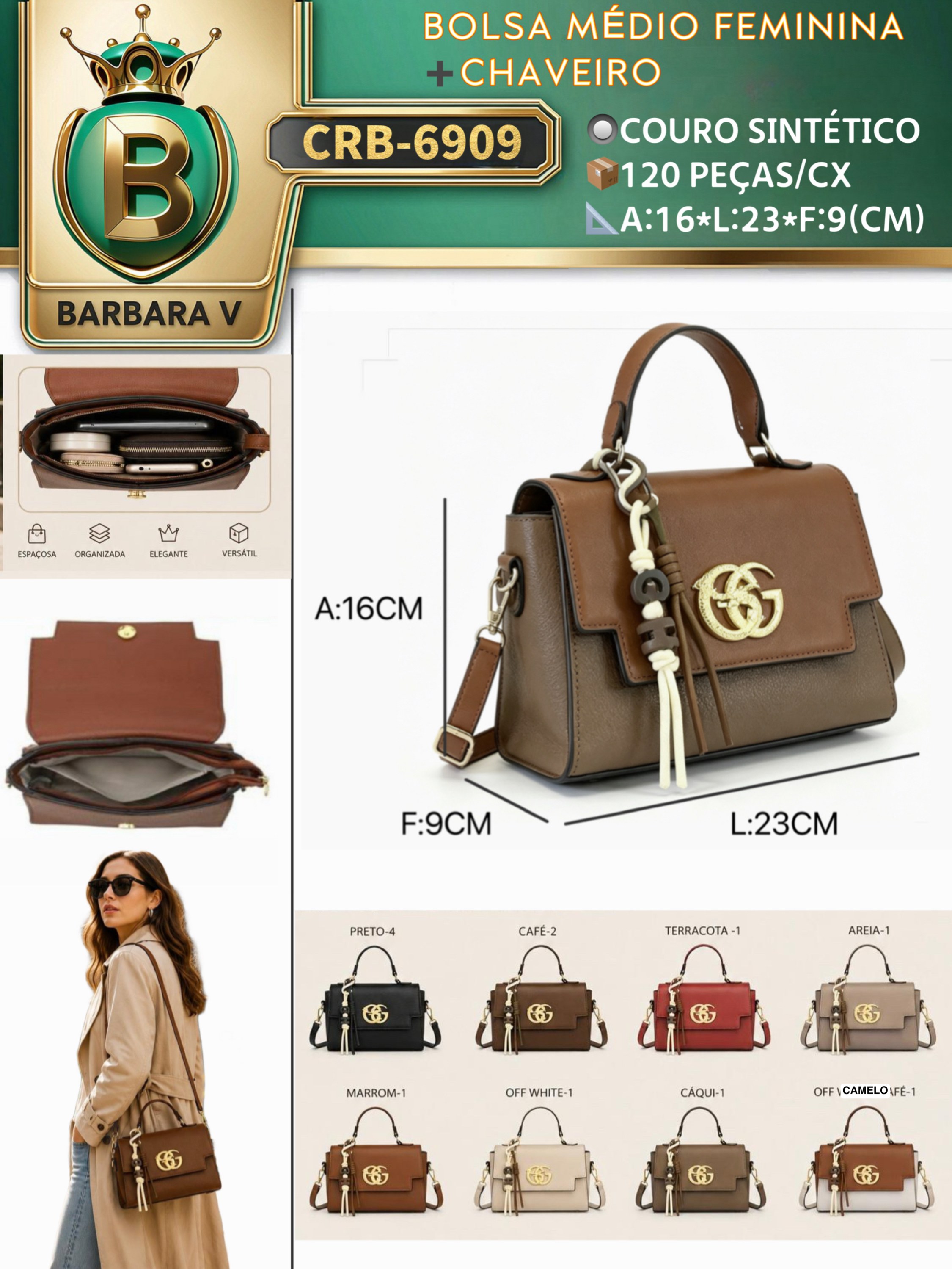 BARBARA V BOLSAS/bolsa médio feminina com chaveiro(CRB-6909
