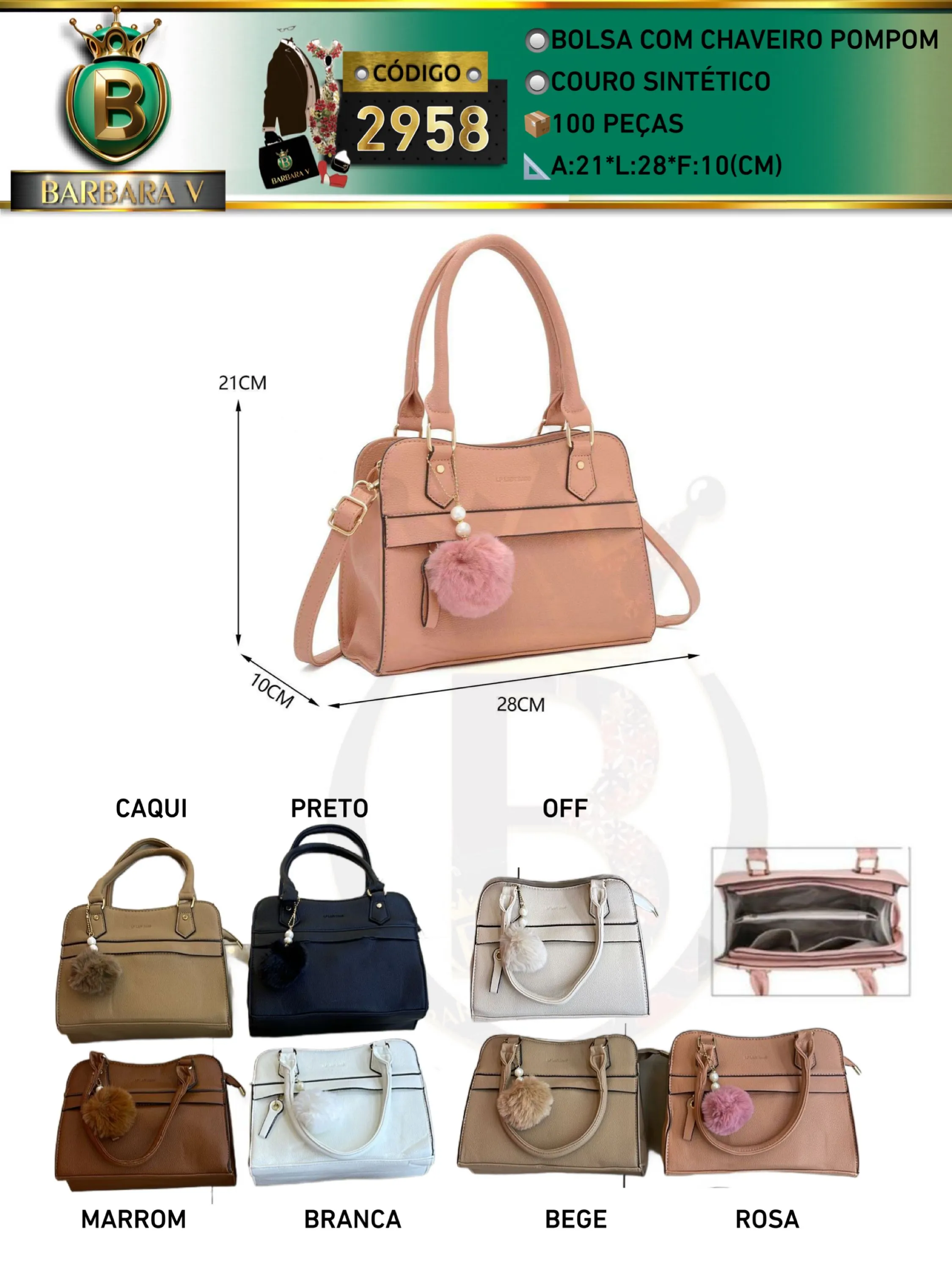 Bolsa médio feminina com chaveiro pompom(2958)