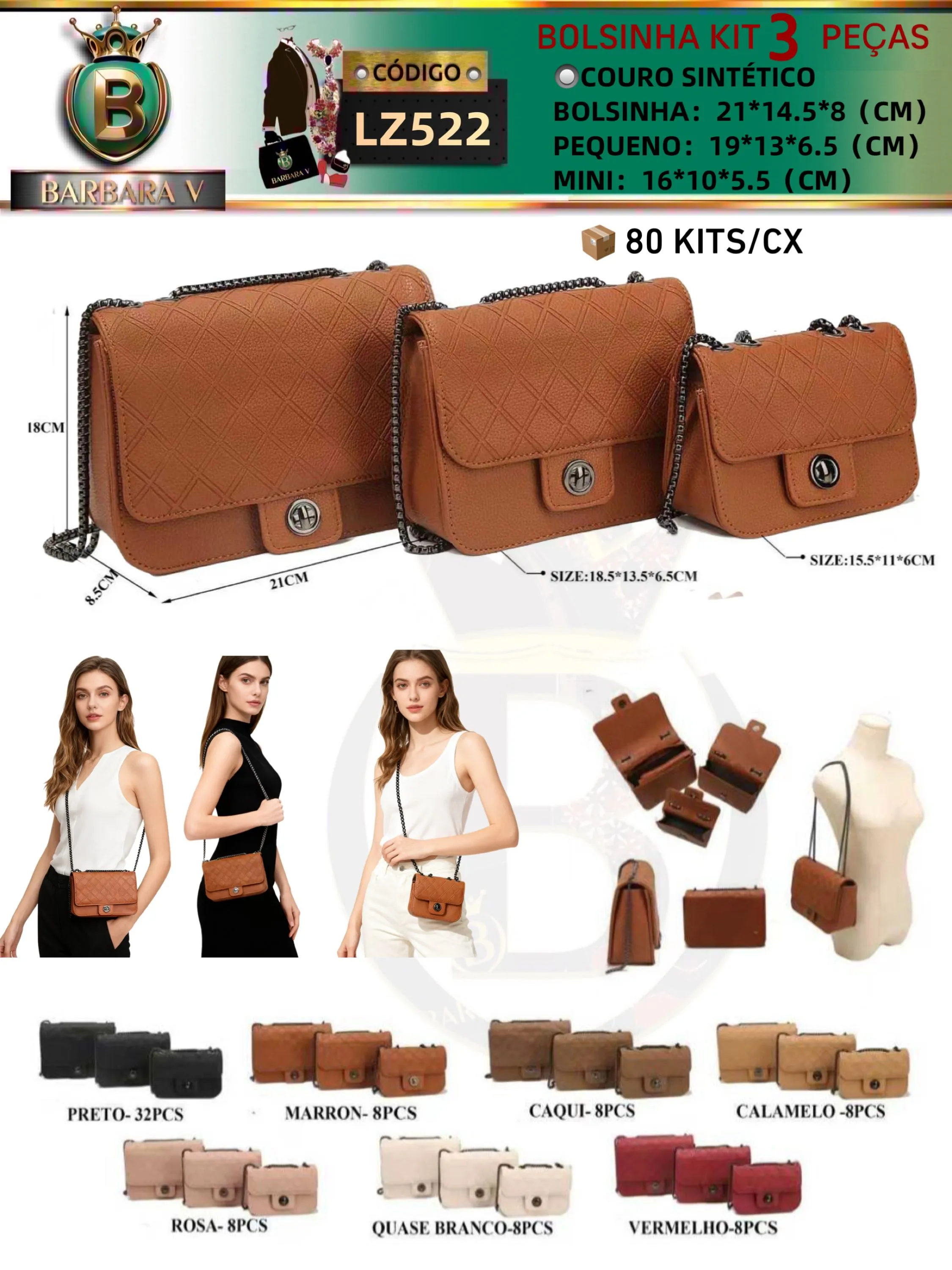 BARBARA V/Bolsinha kit 3 peças(LZ522)