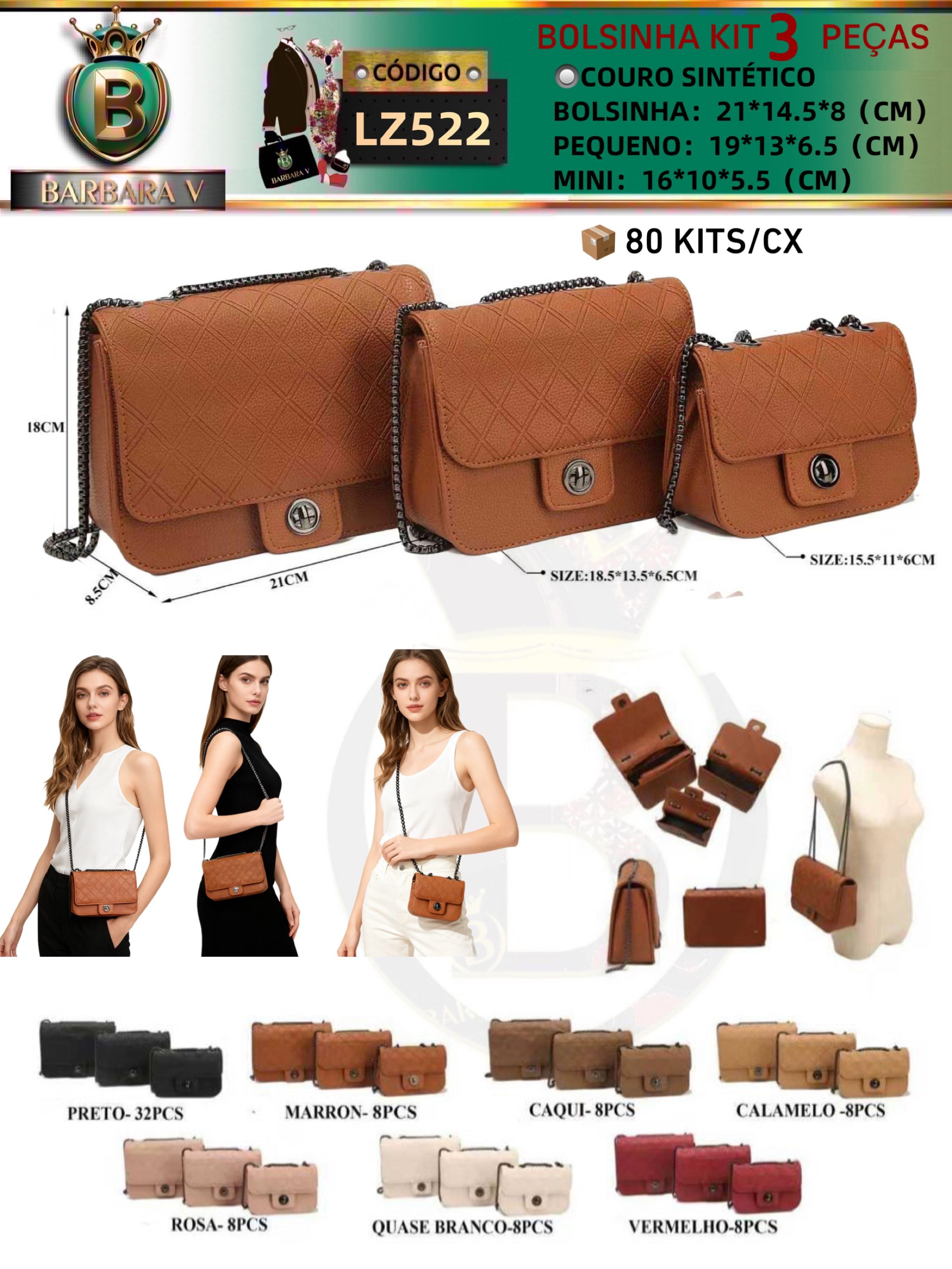 BARBARA V/Bolsinha kit 3 peças(LZ522)