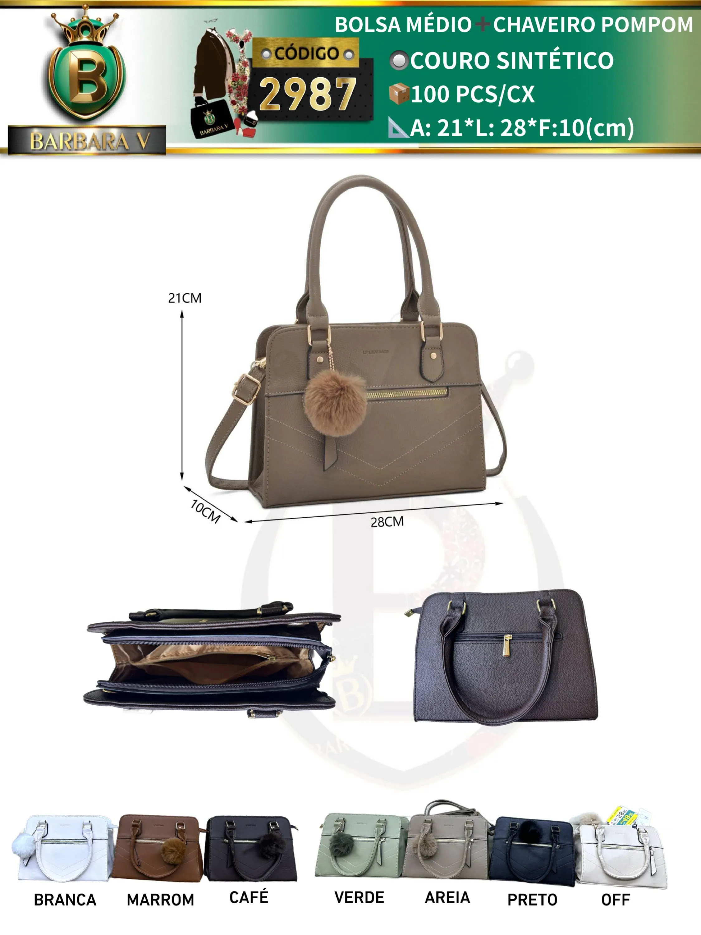 BARBARA V BOLSAS/bolsa médio com chaveiro pompom(2987)